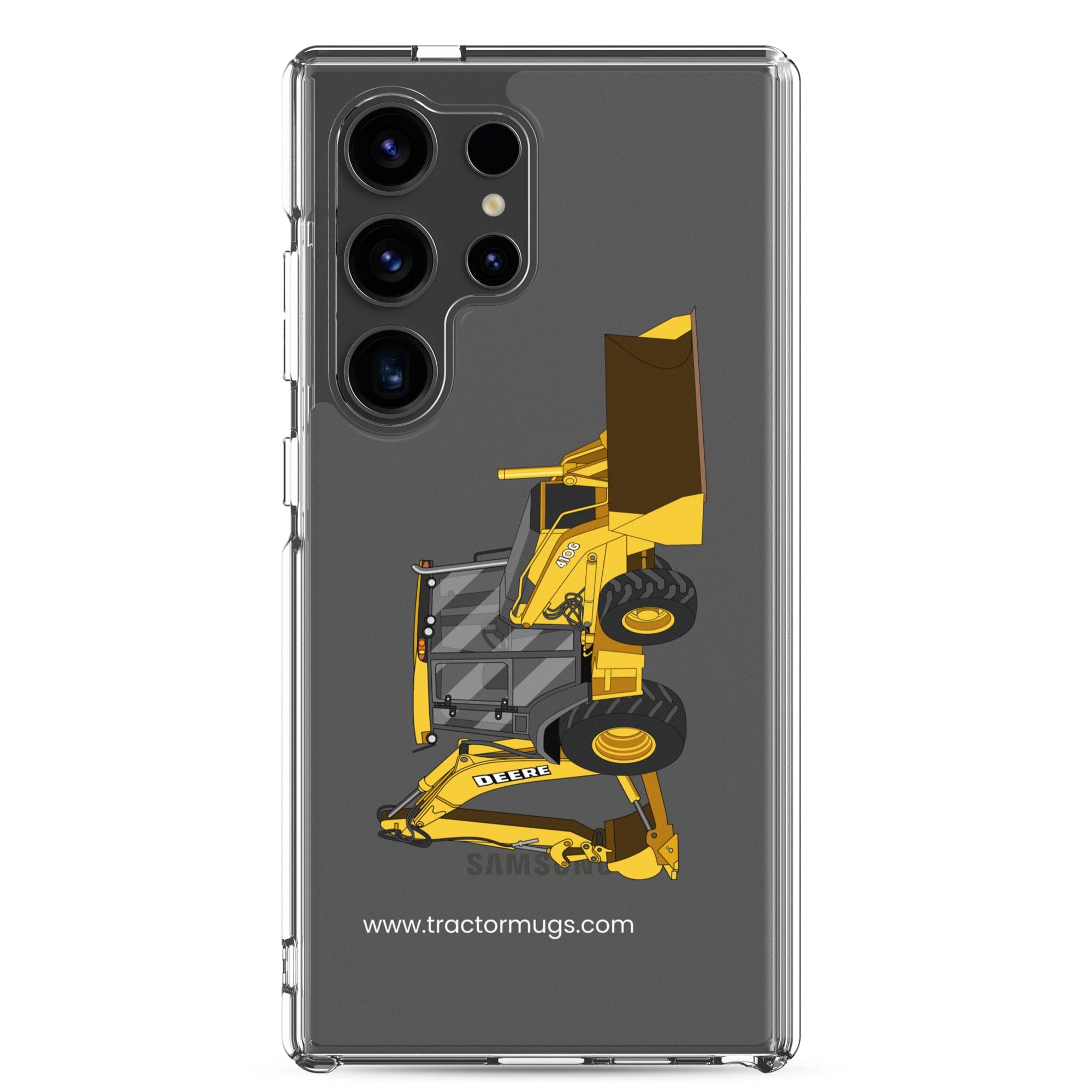 John Deere Clear Case for Samsung® Samsung Galaxy S24 Ultra John Deere 410G Backhoe | Clear Case for Samsung® Quality Farmers Merch