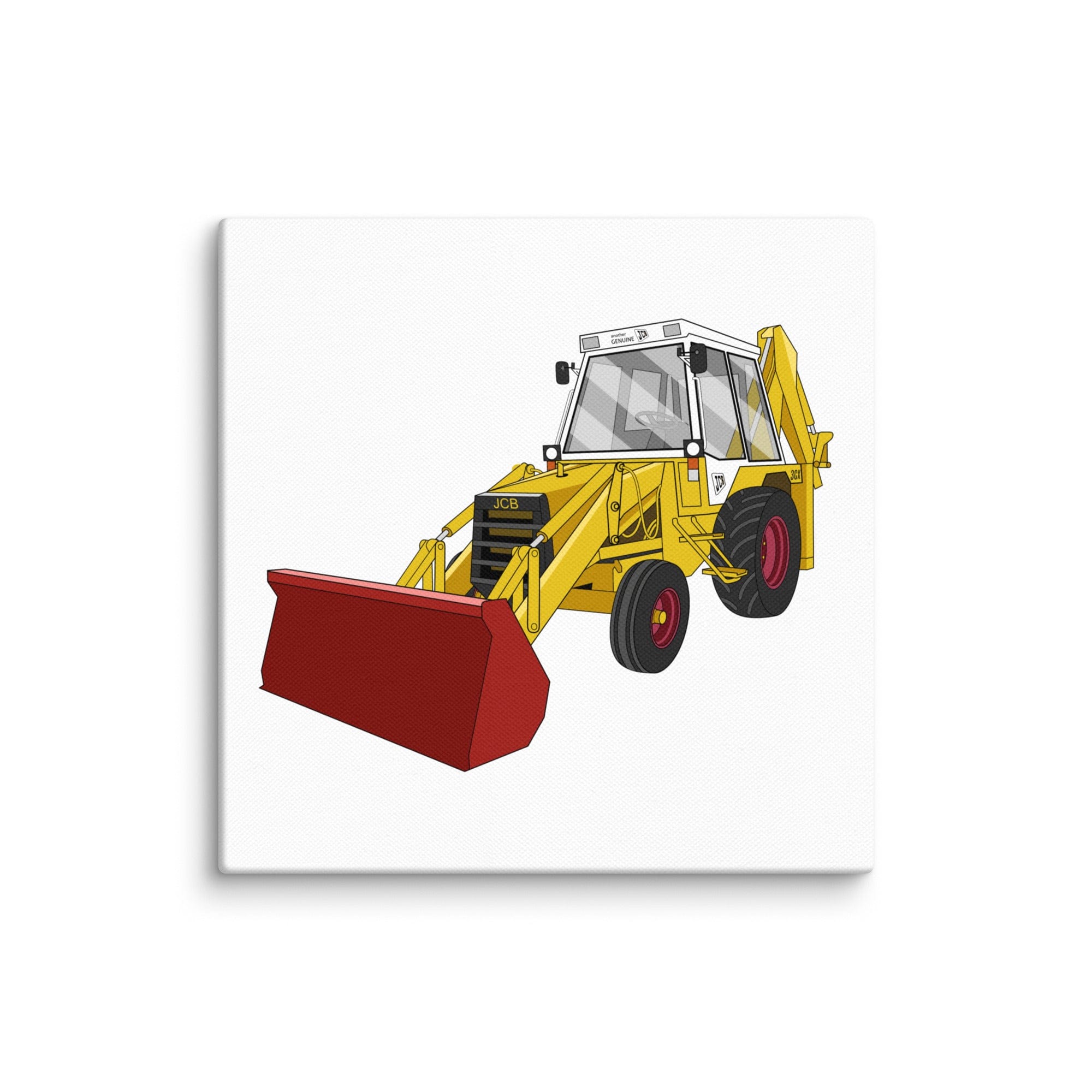 The Tractor Mugs Store 10″×10″ JCB 3CX White Cabin 2WD | Canvas Quality Farmers Merch