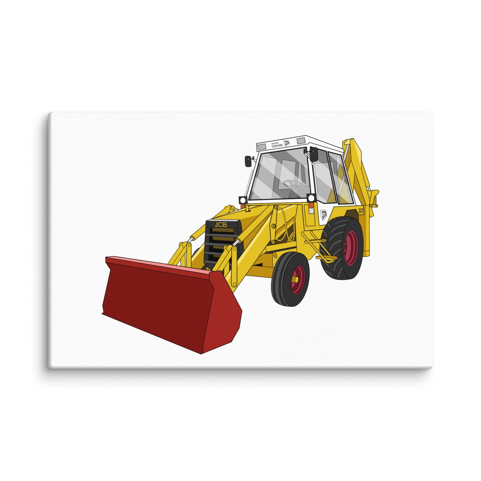 The Tractor Mugs Store 12″×18″ JCB 3CX White Cabin 2WD | Canvas Quality Farmers Merch
