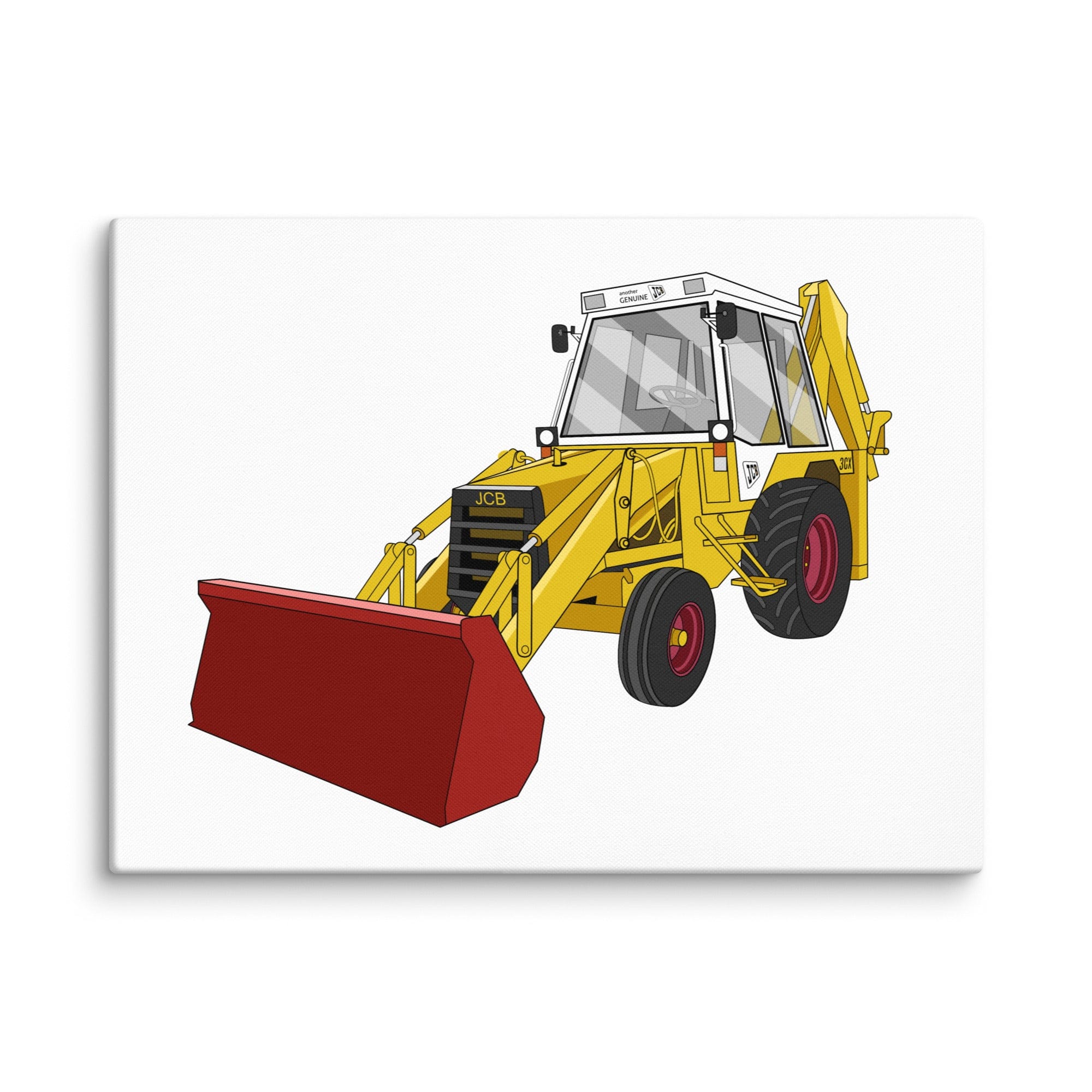 The Tractor Mugs Store 18″×24″ JCB 3CX White Cabin 2WD | Canvas Quality Farmers Merch