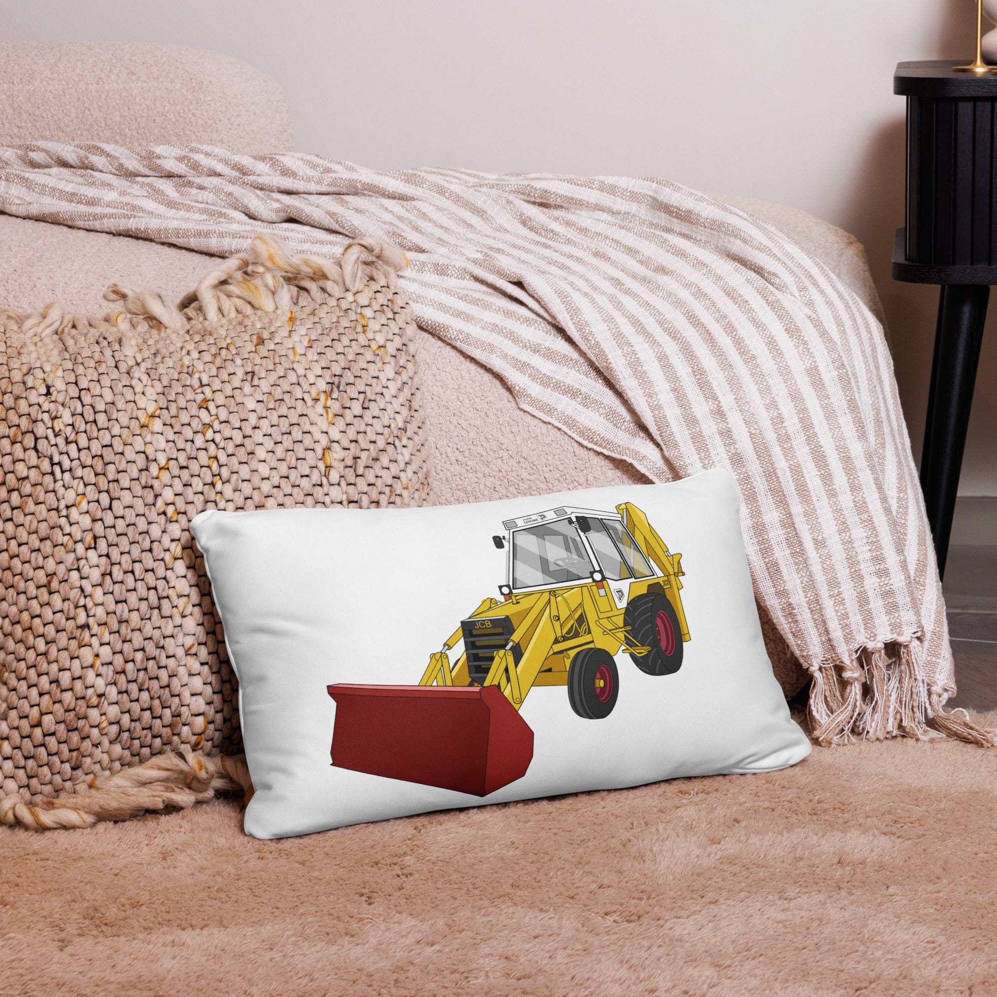 The Tractor Mugs Store 20″×12″ JCB 3CX White Cabin 2WD | Pillow Case Quality Farmers Merch