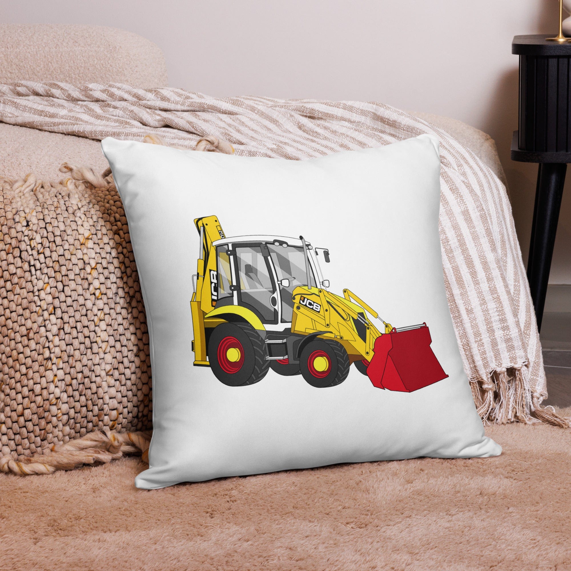The Tractor Mugs Store 22″×22″ JCB 3CX 70th Anniversary Edition | Pillow Case Quality Farmers Merch