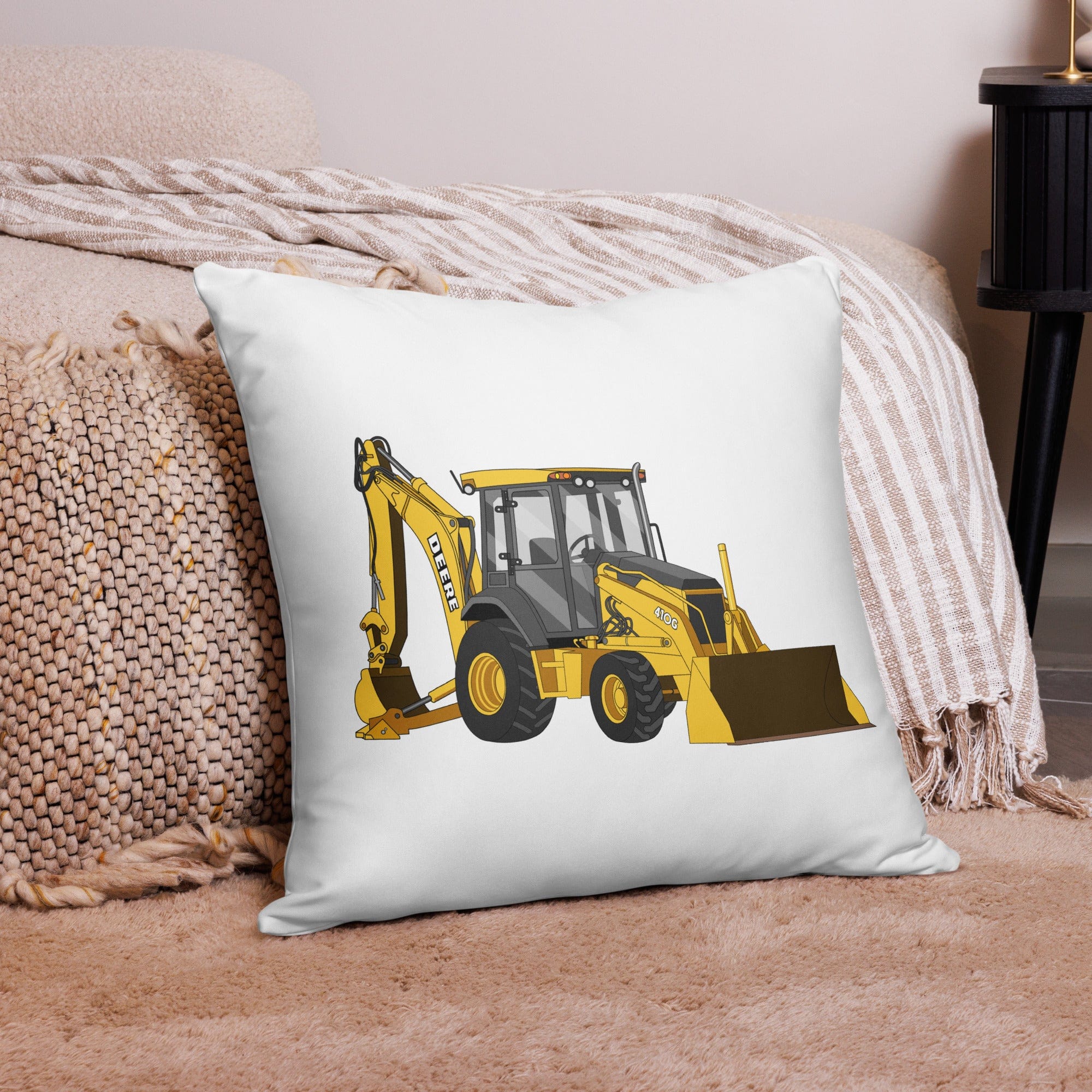 The Tractor Mugs Store 22″×22″ John Deere 410G Backhoe | Pillow Case Quality Farmers Merch