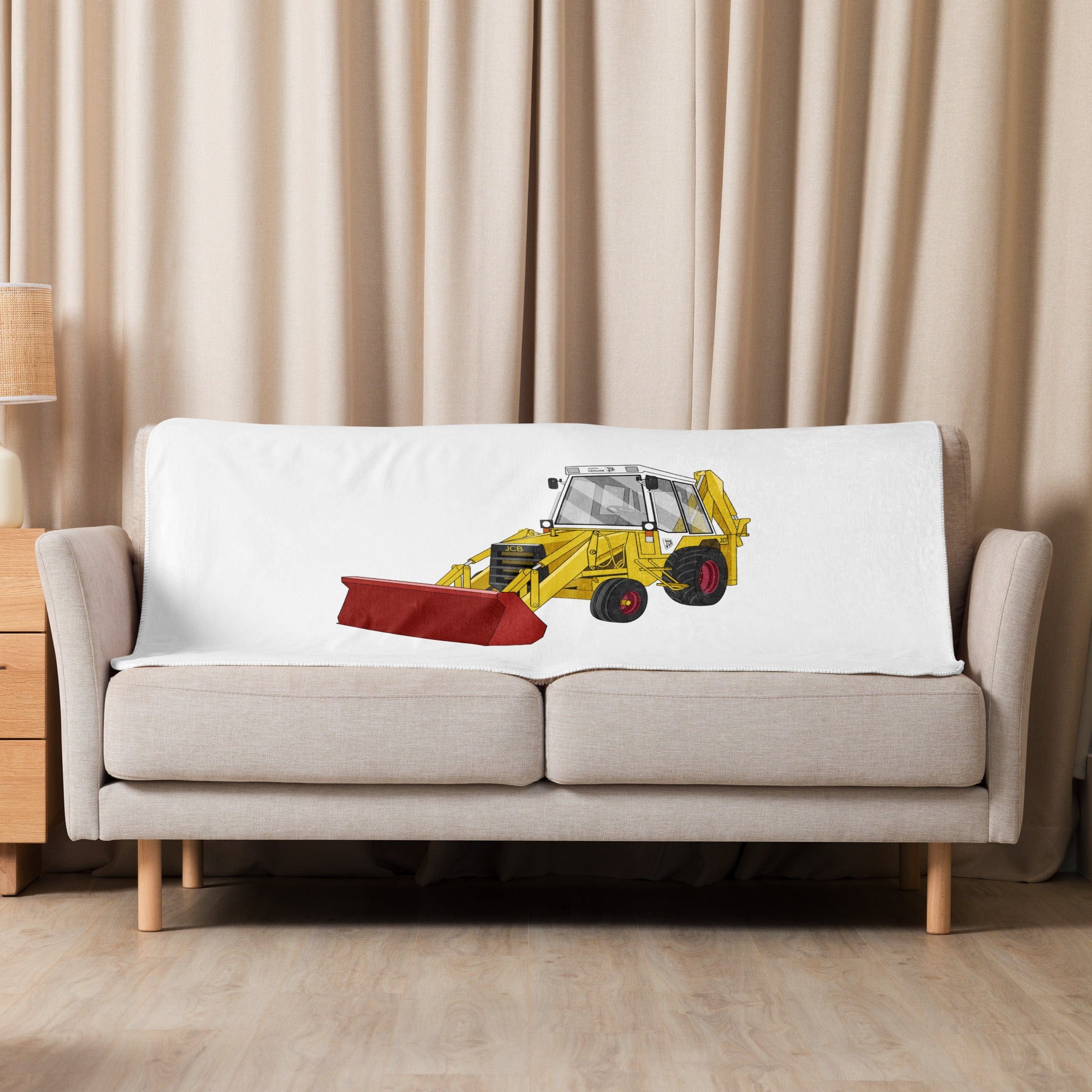 The Tractor Mugs Store 37″×57″ JCB 3CX White Cabin 2WD | Sherpa blanket Quality Farmers Merch