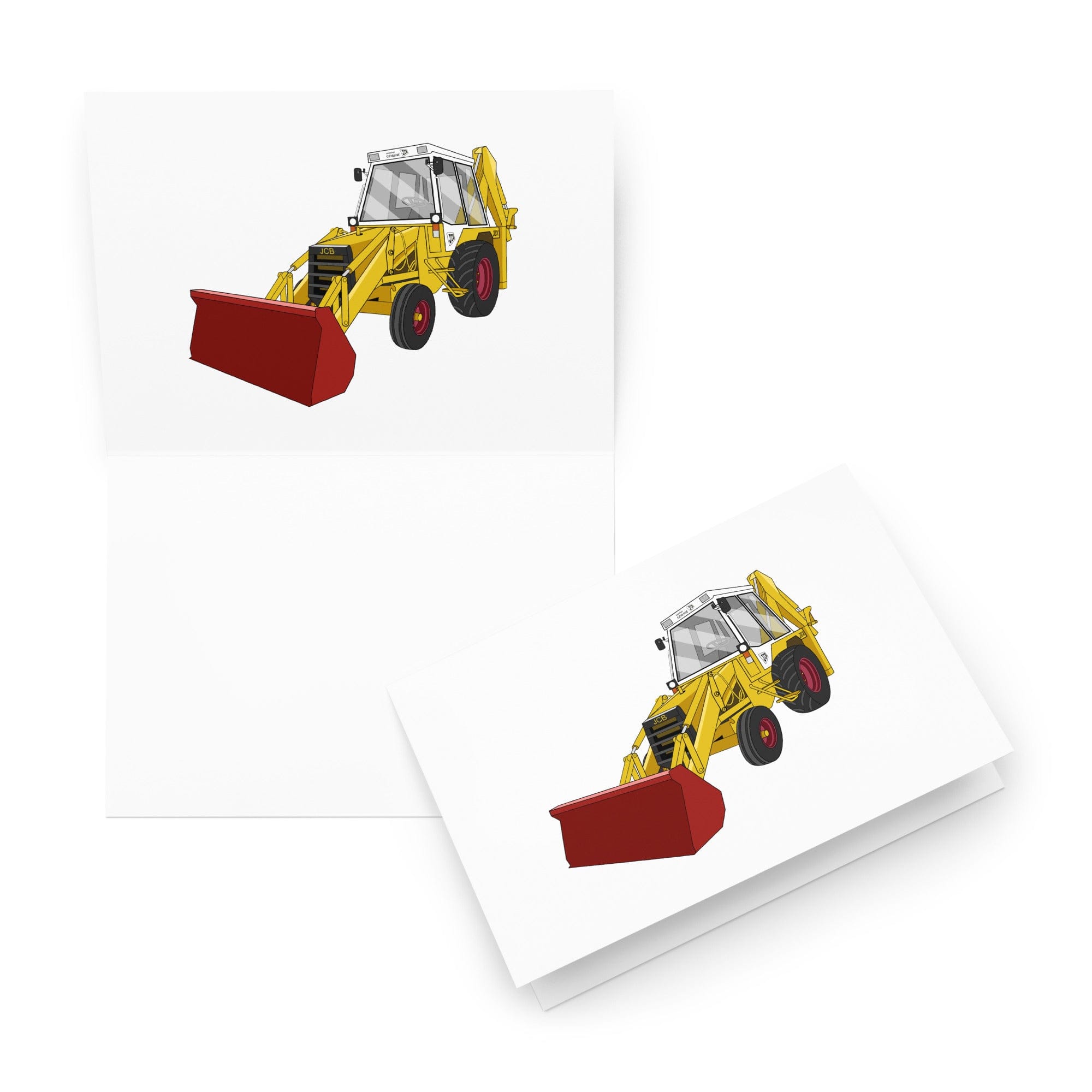 The Tractor Mugs Store 5.83″×8.27″ JCB 3CX White Cabin 2WD | Greeting card Quality Farmers Merch