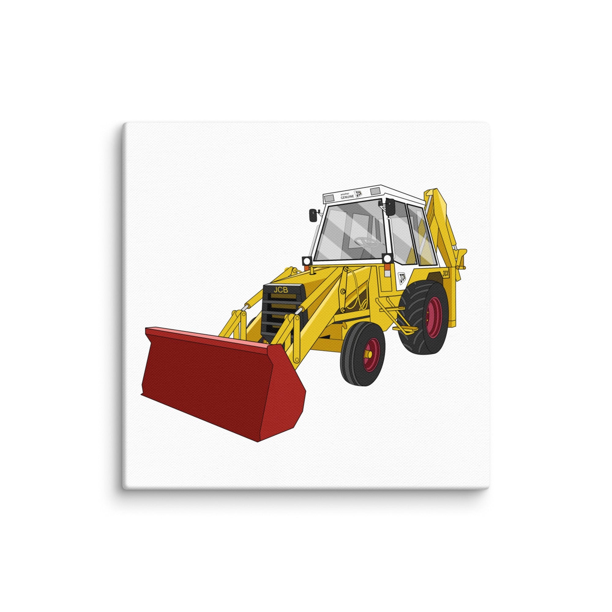 The Tractor Mugs Store 6″×6″ JCB 3CX White Cabin 2WD | Canvas Quality Farmers Merch