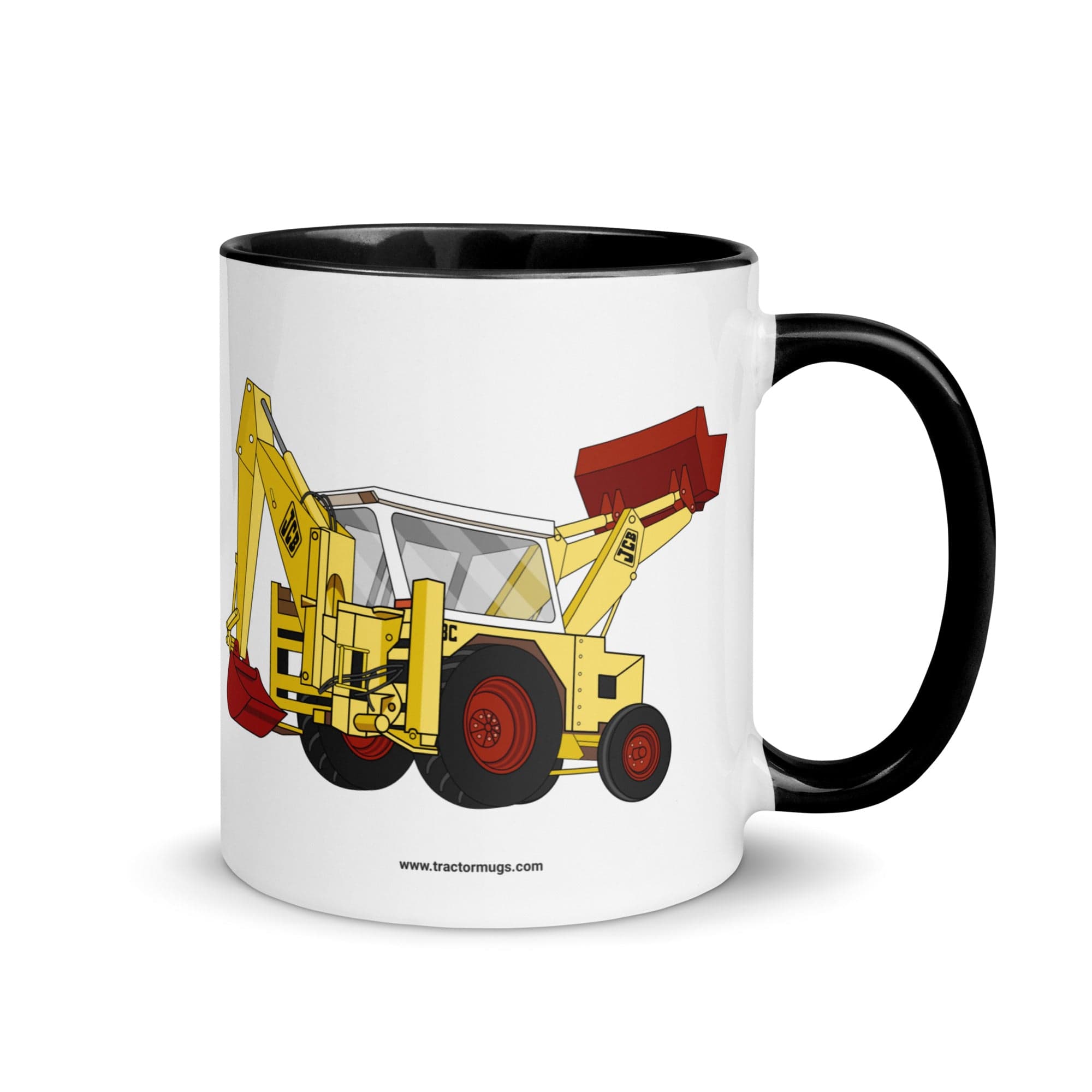 The Tractor Mugs Store Black JCB 3C II Backhoe | Mug with Color Inside Quality Farmers Merch