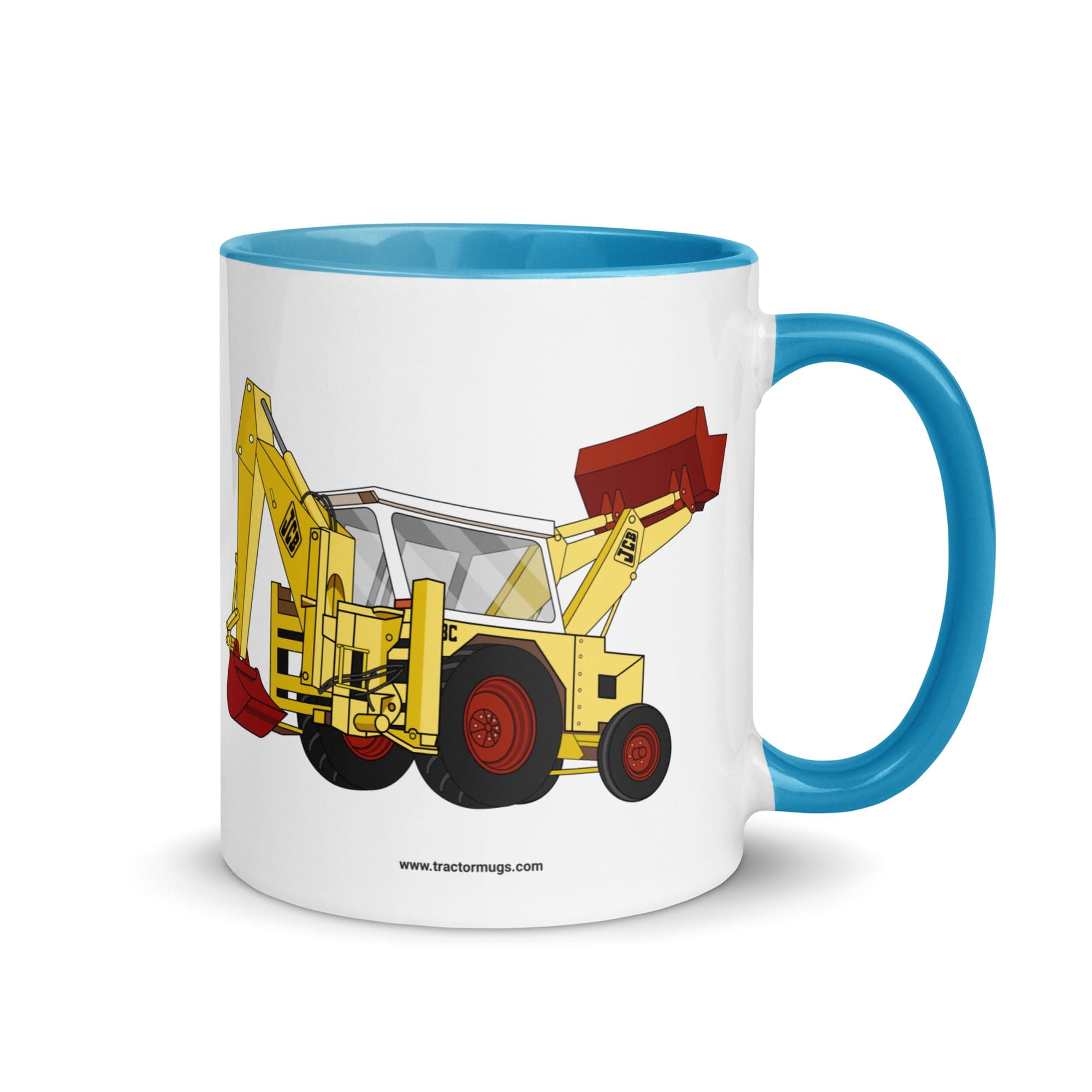The Tractor Mugs Store Blue JCB 3C II Backhoe | Mug with Color Inside Quality Farmers Merch
