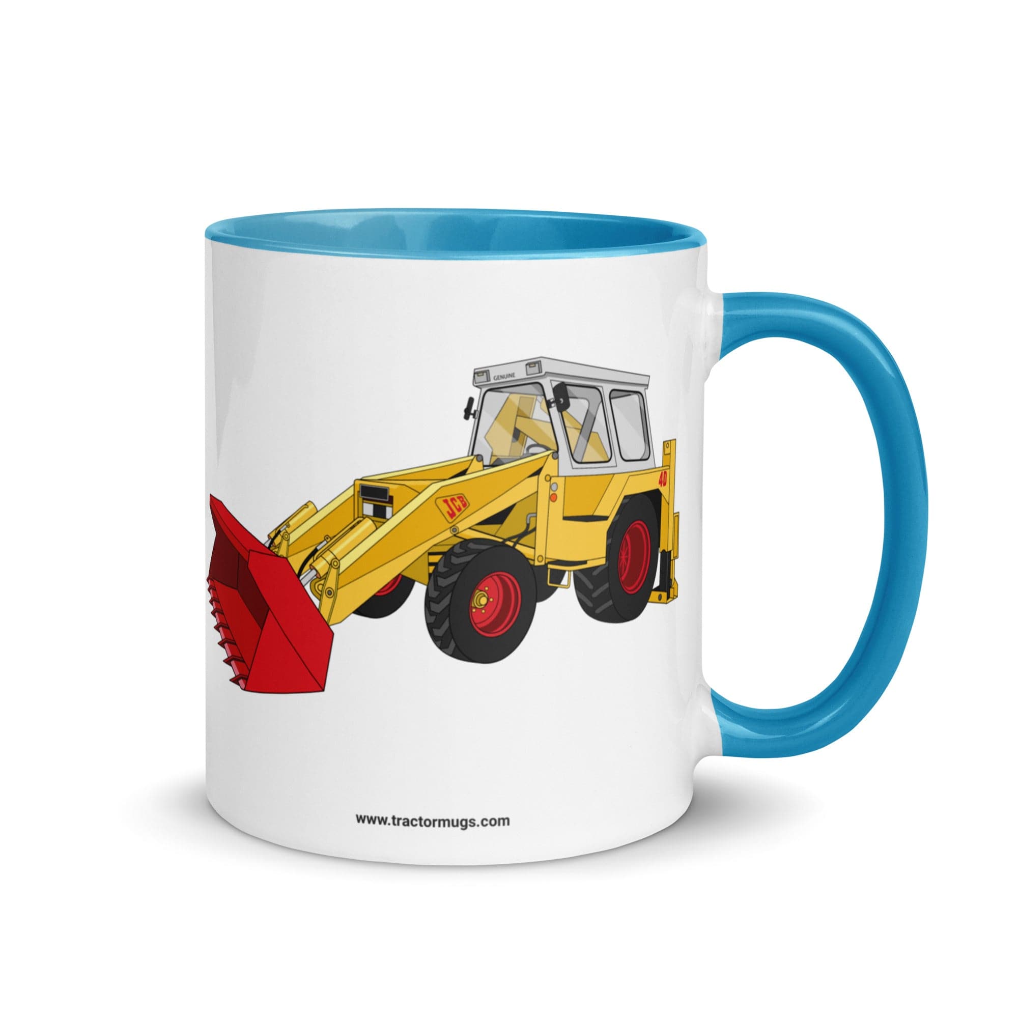 The Tractor Mugs Store Blue JCB 4D Backhoe | Mug with Color Inside Quality Farmers Merch