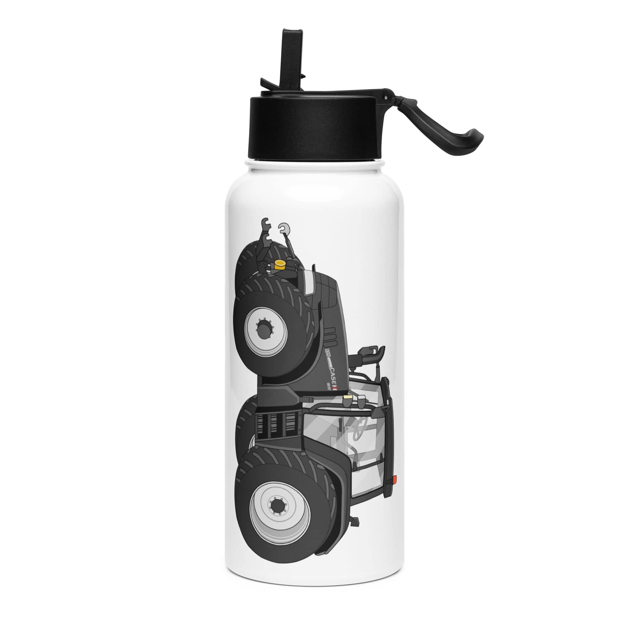The Tractor Mugs Store Case IH 195 CVX Black | Stainless steel water bottle with a straw lid Quality Farmers Merch