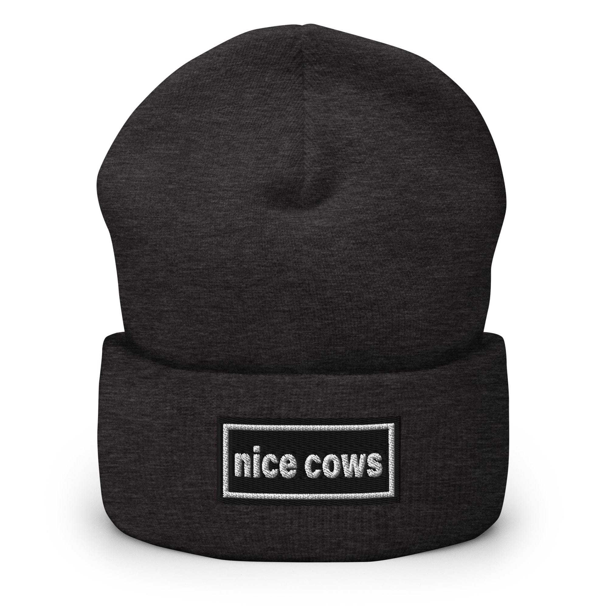 The Tractor Mugs Store Dark Grey OASIS Style 'Nice Cows' | Cuffed Beanie Quality Farmers Merch