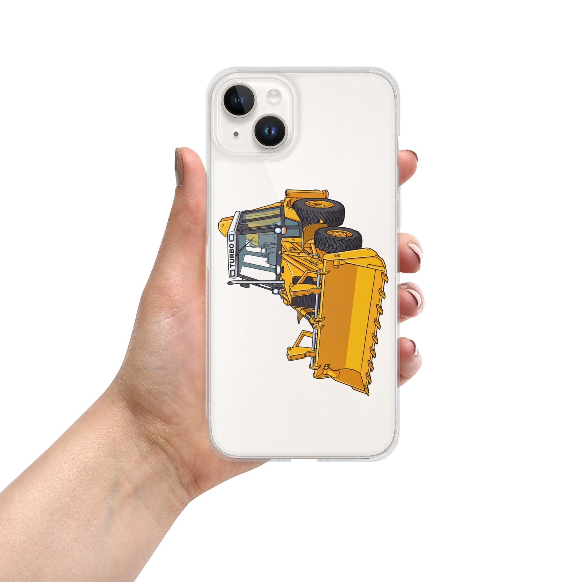 The Tractor Mugs Store iPhone 14 Plus JCB Grey Cab TURBO | Clear Case for iPhone® Quality Farmers Merch