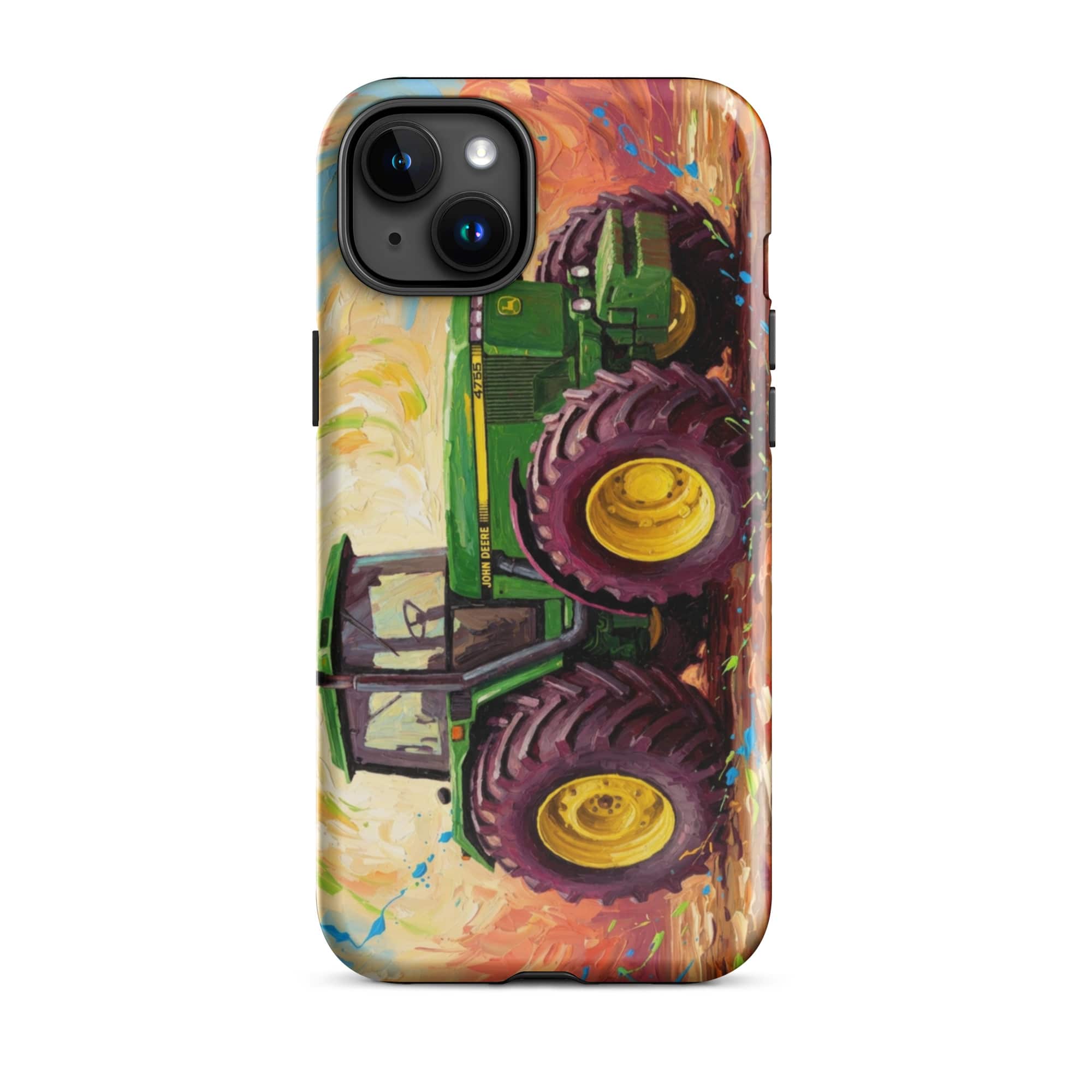 The Tractor Mugs Store iPhone 15 Plus John Deere 4755 Splash Art | Tough Case for iPhone® Quality Farmers Merch