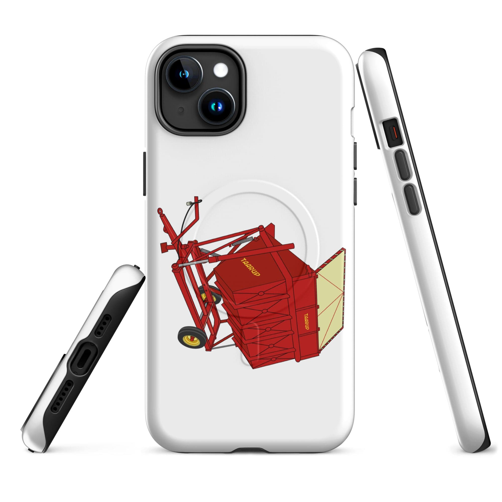 The Tractor Mugs Store iPhone 15 Plus Taarup tipvogn T3 Trailer | MagSafe® tough case for iPhone® Quality Farmers Merch