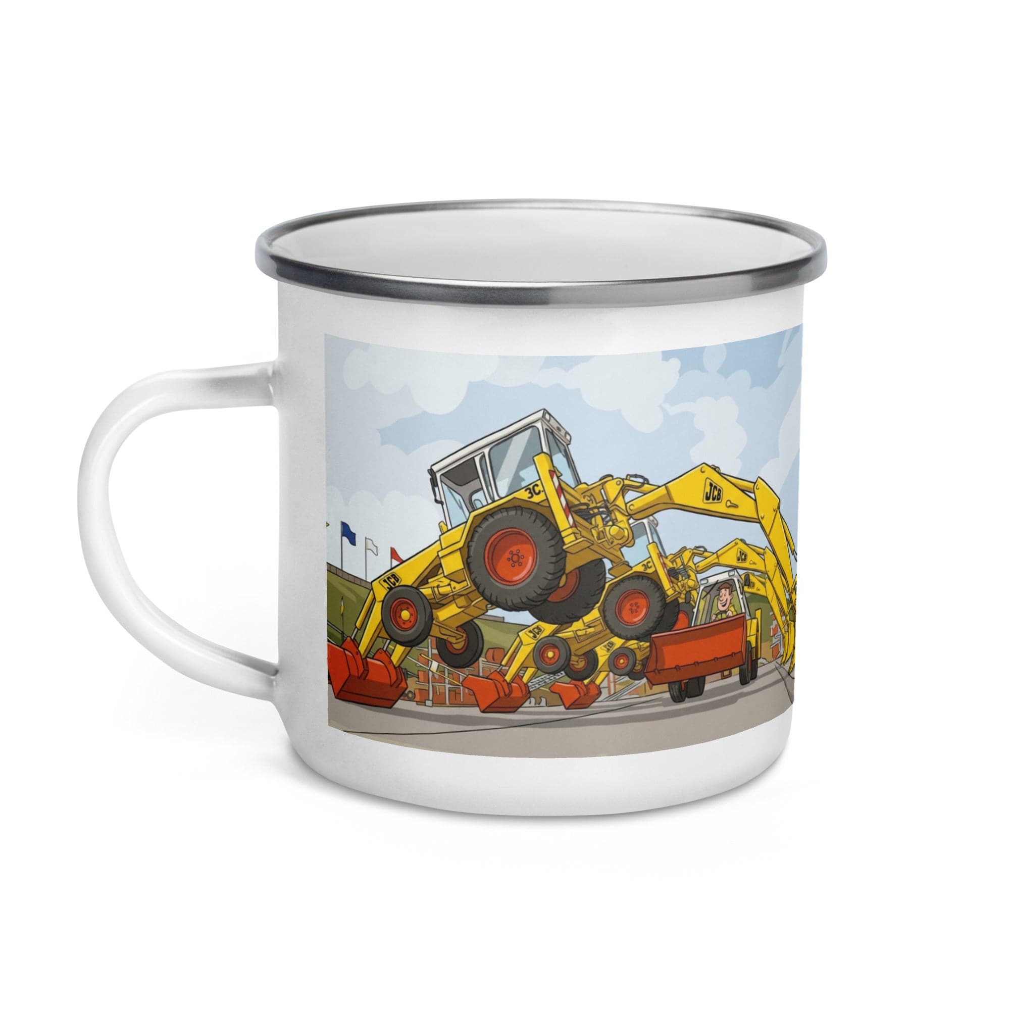 The Tractor Mugs Store JCB 1970's Dancing Diggers | Enamel Mug Quality Farmers Merch