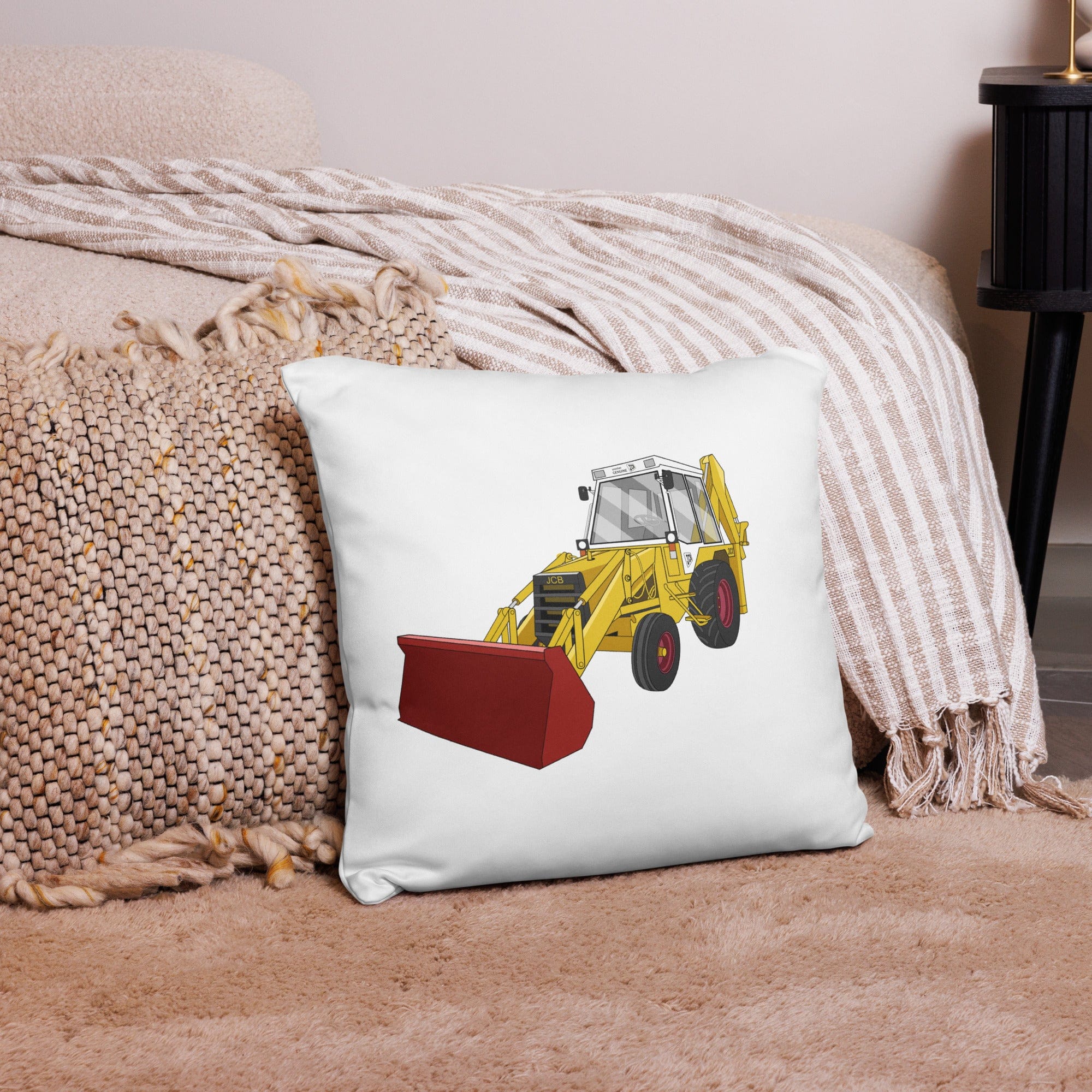 The Tractor Mugs Store JCB 3CX White Cabin 2WD | Pillow Case Quality Farmers Merch