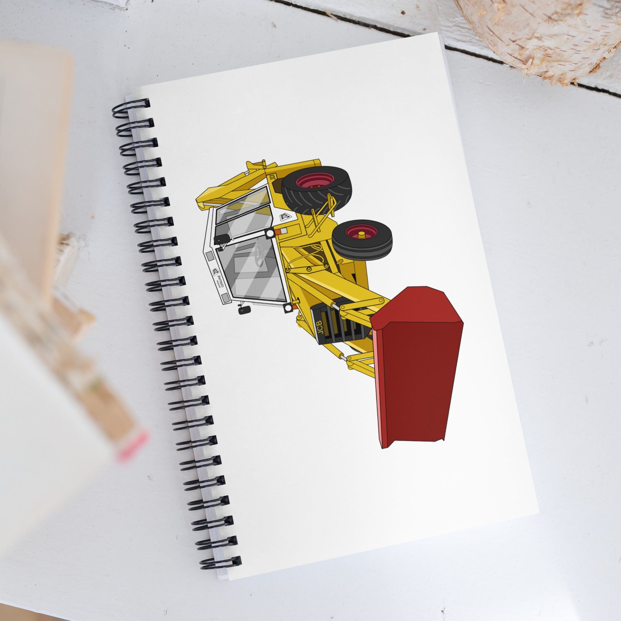 The Tractor Mugs Store JCB 3CX White Cabin 2WD | Spiral notebook Quality Farmers Merch