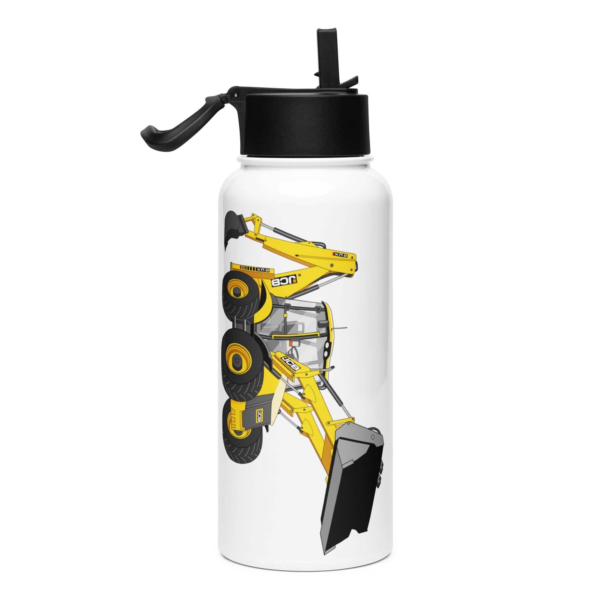 The Tractor Mugs Store JCB 5CX Backhoe | Stainless steel water bottle with a straw lid Quality Farmers Merch