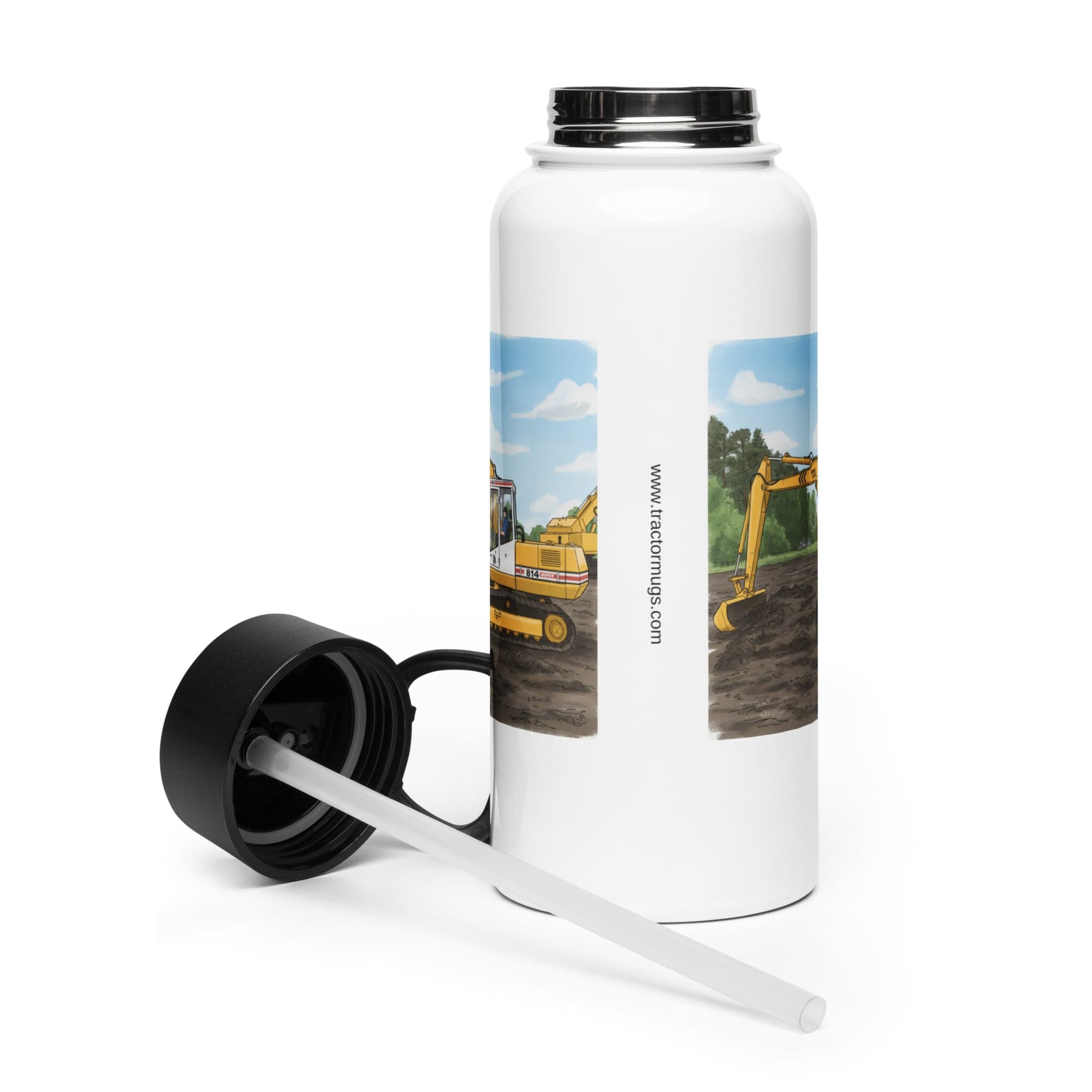 The Tractor Mugs Store JCB 814 Man | Stainless steel water bottle with a straw lid Quality Farmers Merch