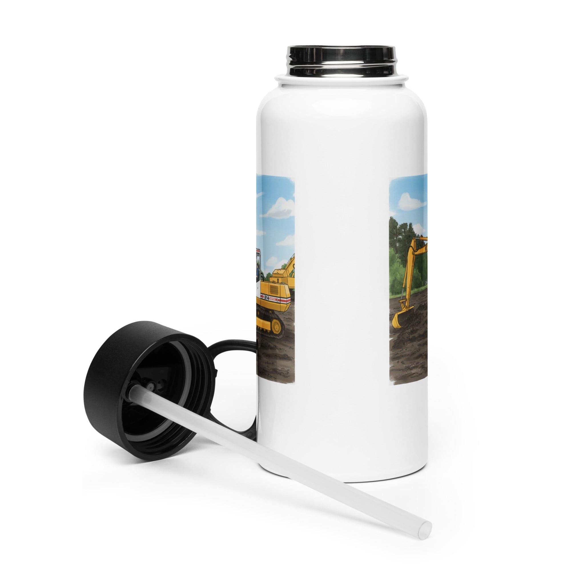 The Tractor Mugs Store JCB 814 Man | Stainless steel water bottle with a straw lid Quality Farmers Merch