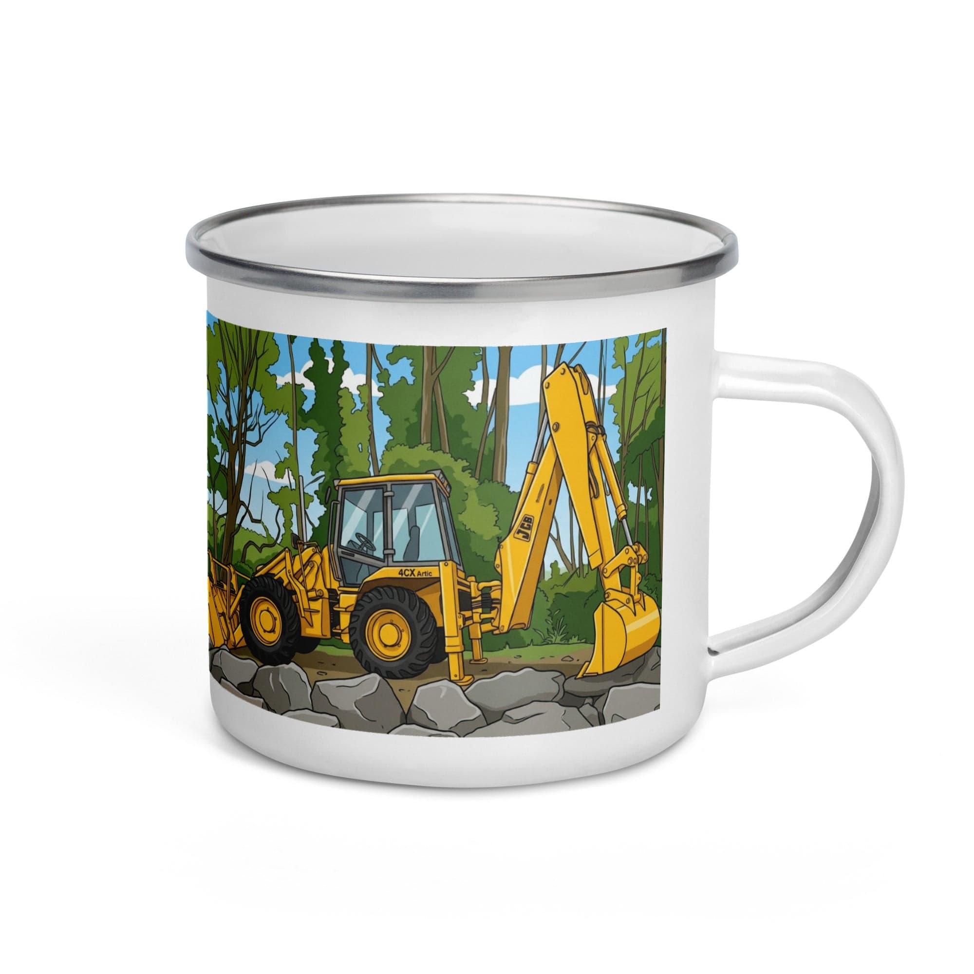 The Tractor Mugs Store JCB's Prototype 4CX Artic Backhoe | Enamel Mug Quality Farmers Merch