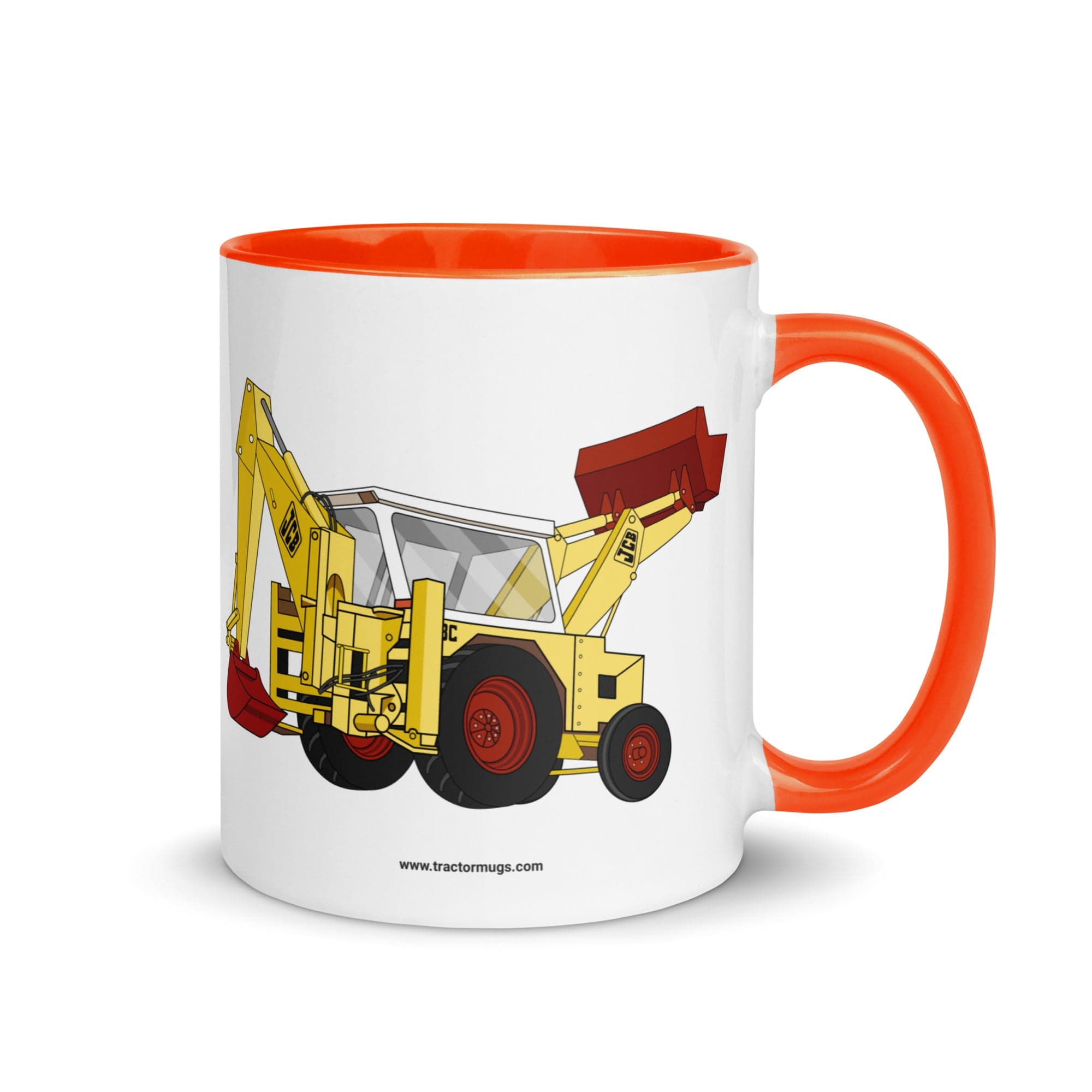 The Tractor Mugs Store Orange JCB 3C II Backhoe | Mug with Color Inside Quality Farmers Merch