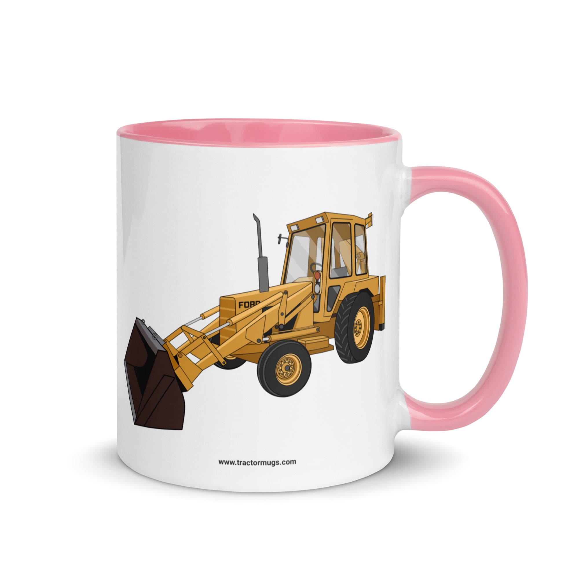 The Tractor Mugs Store Pink Ford 550 Backhoe | Mug with Color Inside Quality Farmers Merch
