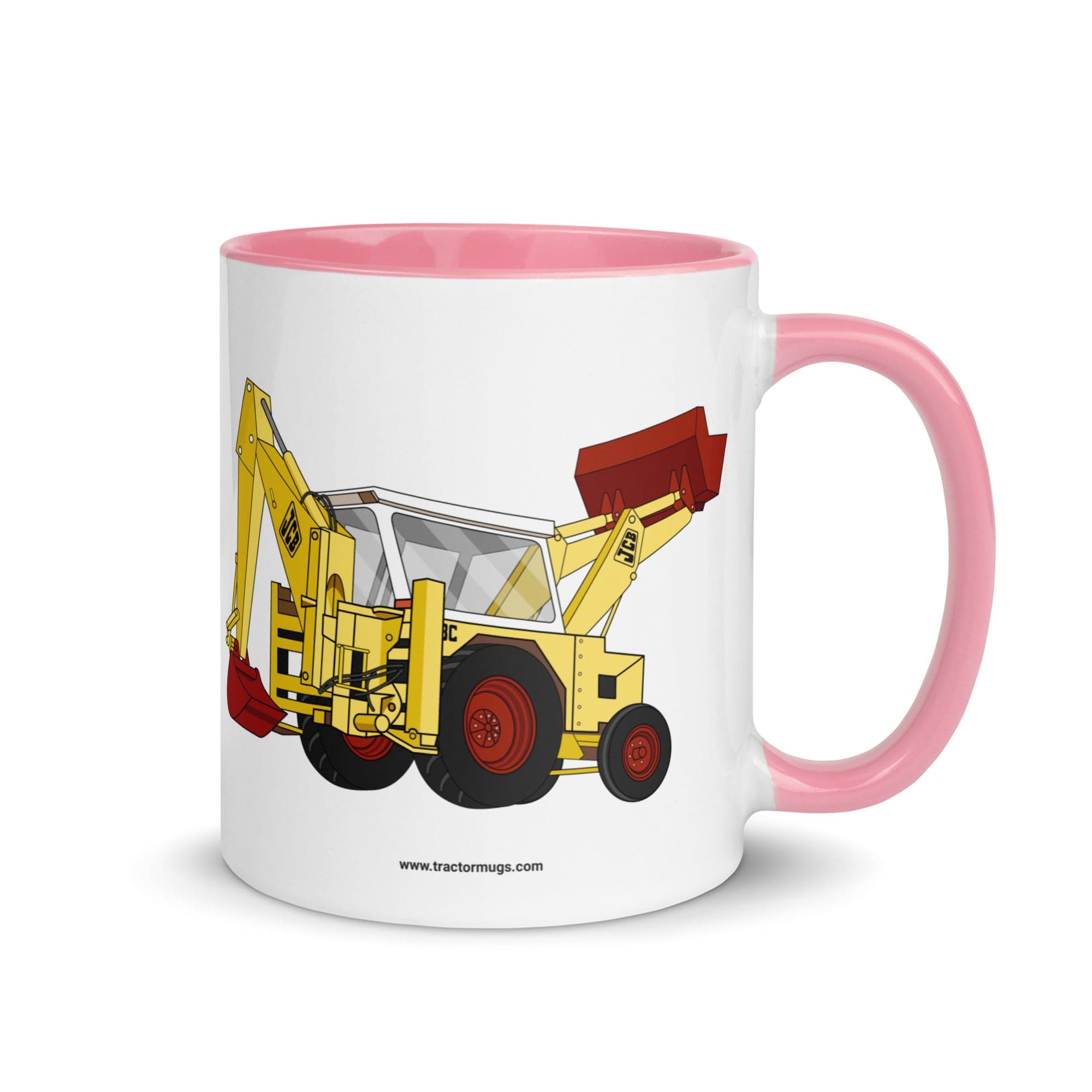 The Tractor Mugs Store Pink JCB 3C II Backhoe | Mug with Color Inside Quality Farmers Merch