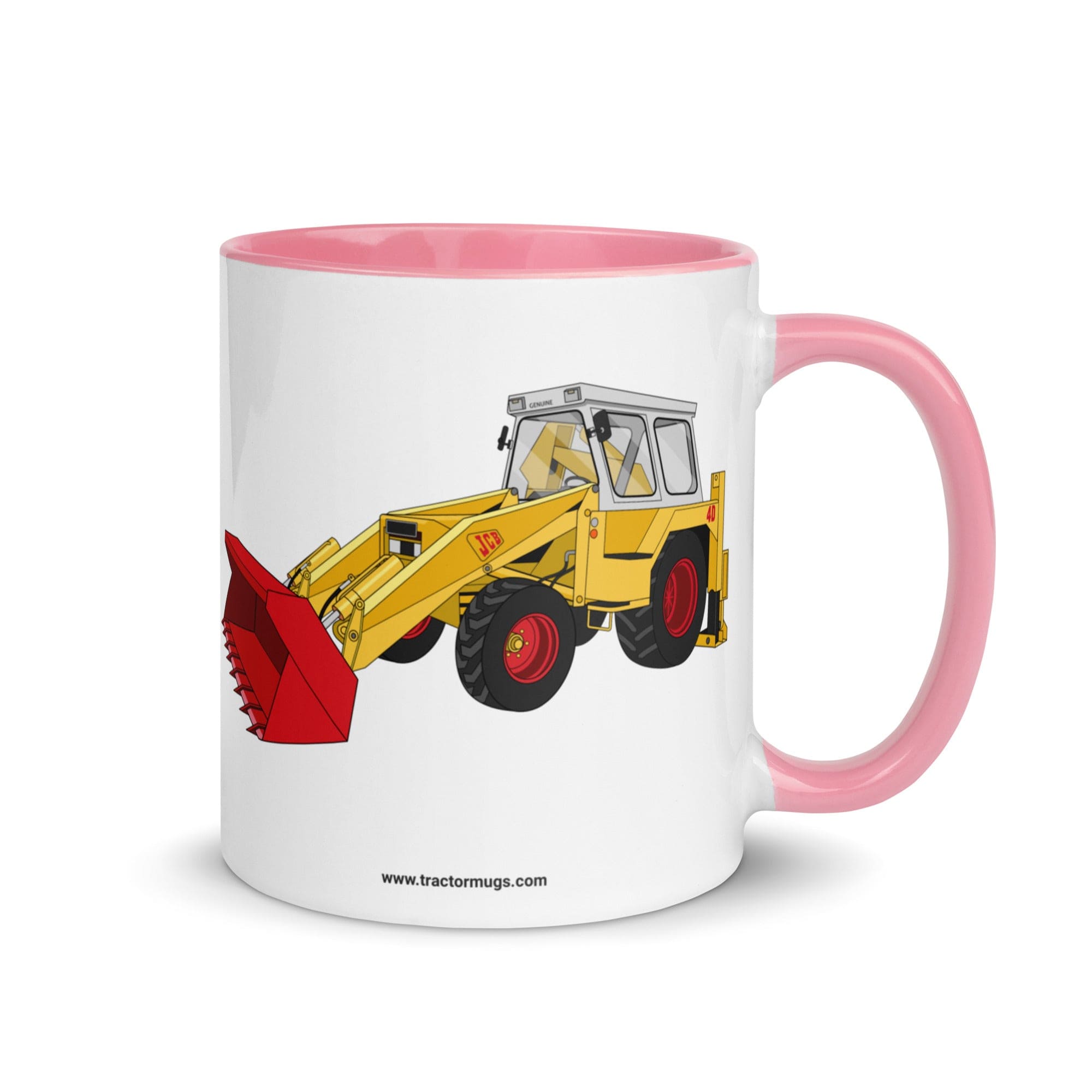 The Tractor Mugs Store Pink JCB 4D Backhoe | Mug with Color Inside Quality Farmers Merch