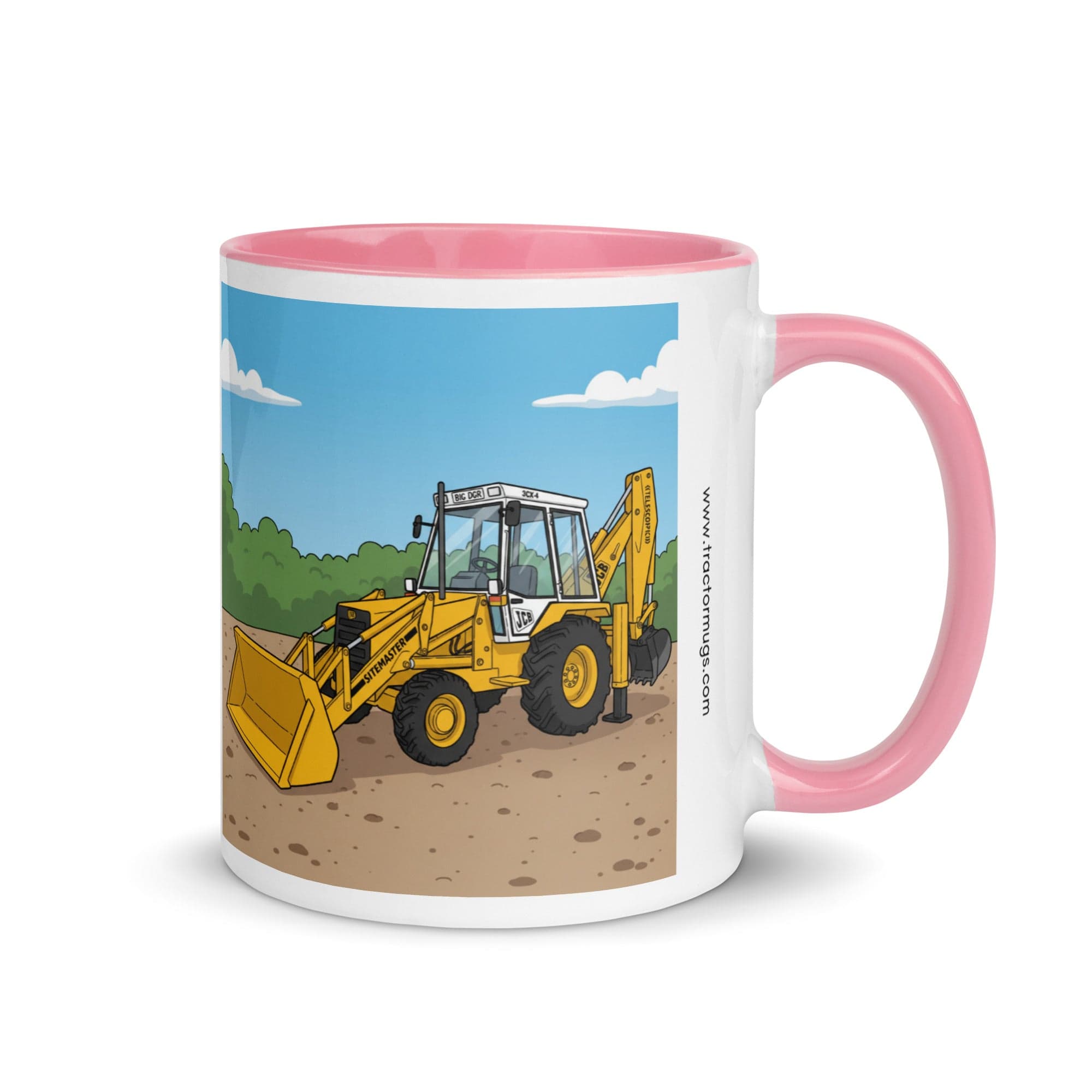 The Tractor Mugs Store Pink JCB 80's White Cab Man | Mug with Color Inside Quality Farmers Merch
