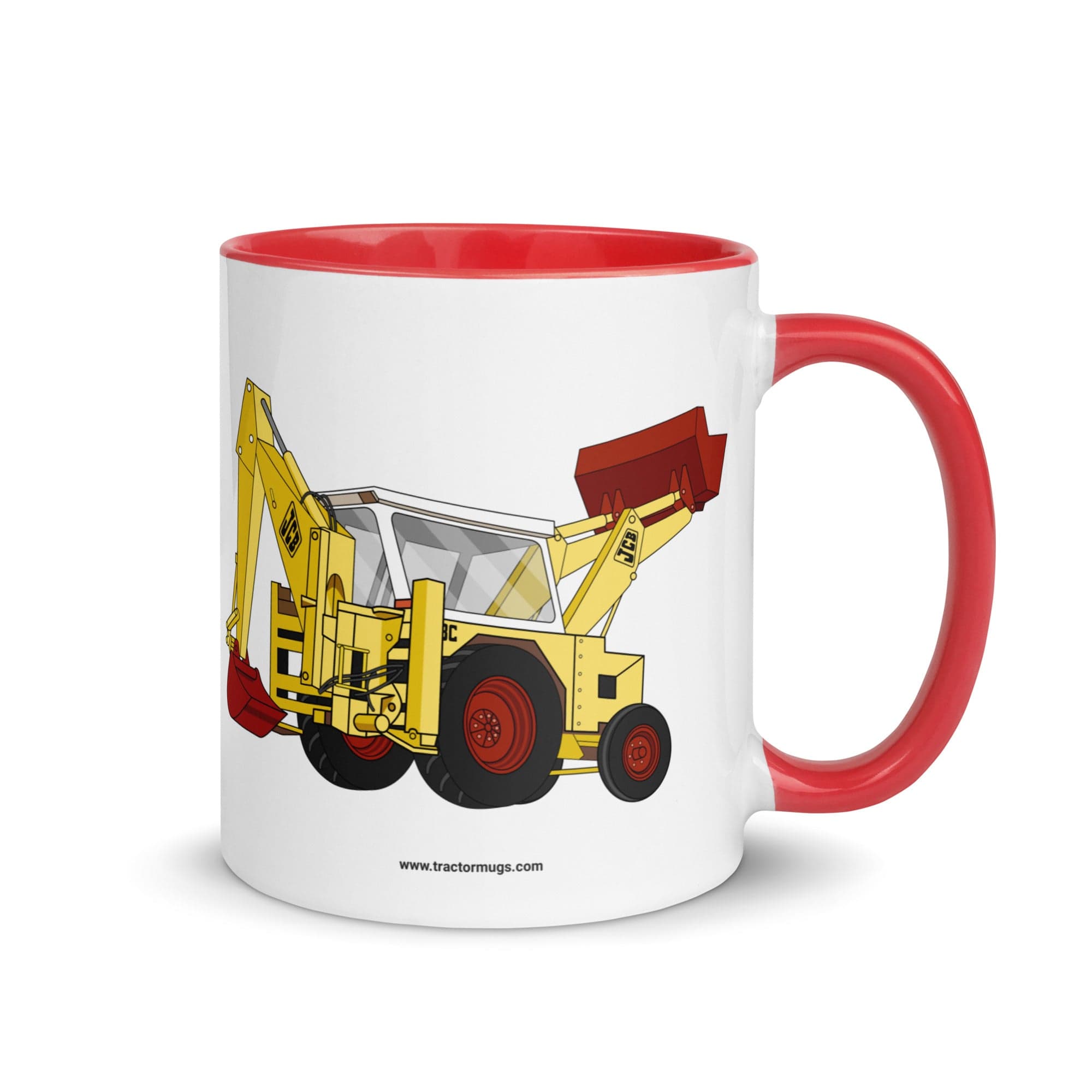 The Tractor Mugs Store Red JCB 3C II Backhoe | Mug with Color Inside Quality Farmers Merch