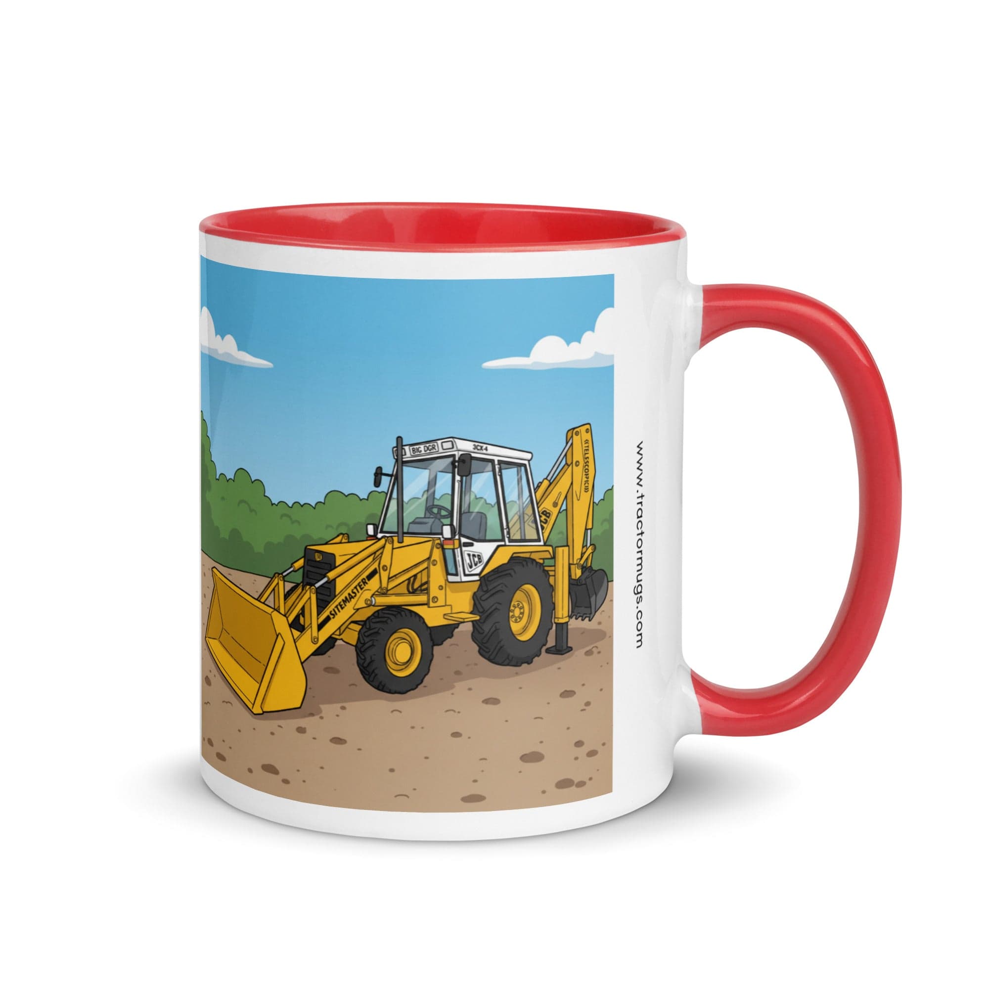 The Tractor Mugs Store Red JCB 80's White Cab Man | Mug with Color Inside Quality Farmers Merch