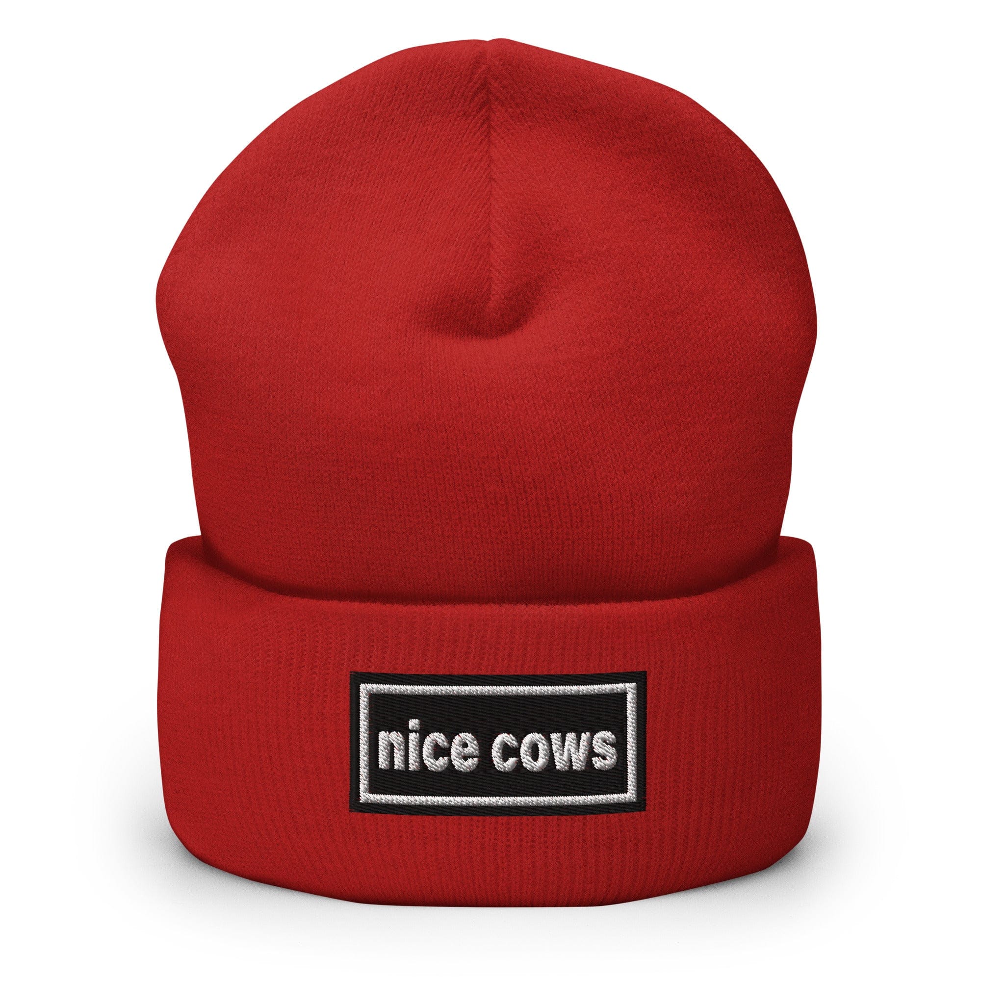 The Tractor Mugs Store Red OASIS Style 'Nice Cows' | Cuffed Beanie Quality Farmers Merch