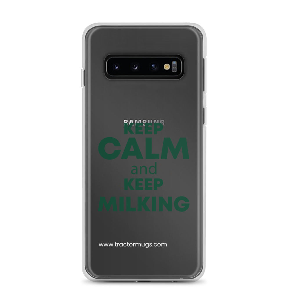 The Tractor Mugs Store Samsung Galaxy S10 KEEP CALM and KEEP MILKING | Clear Case for Samsung® Quality Farmers Merch