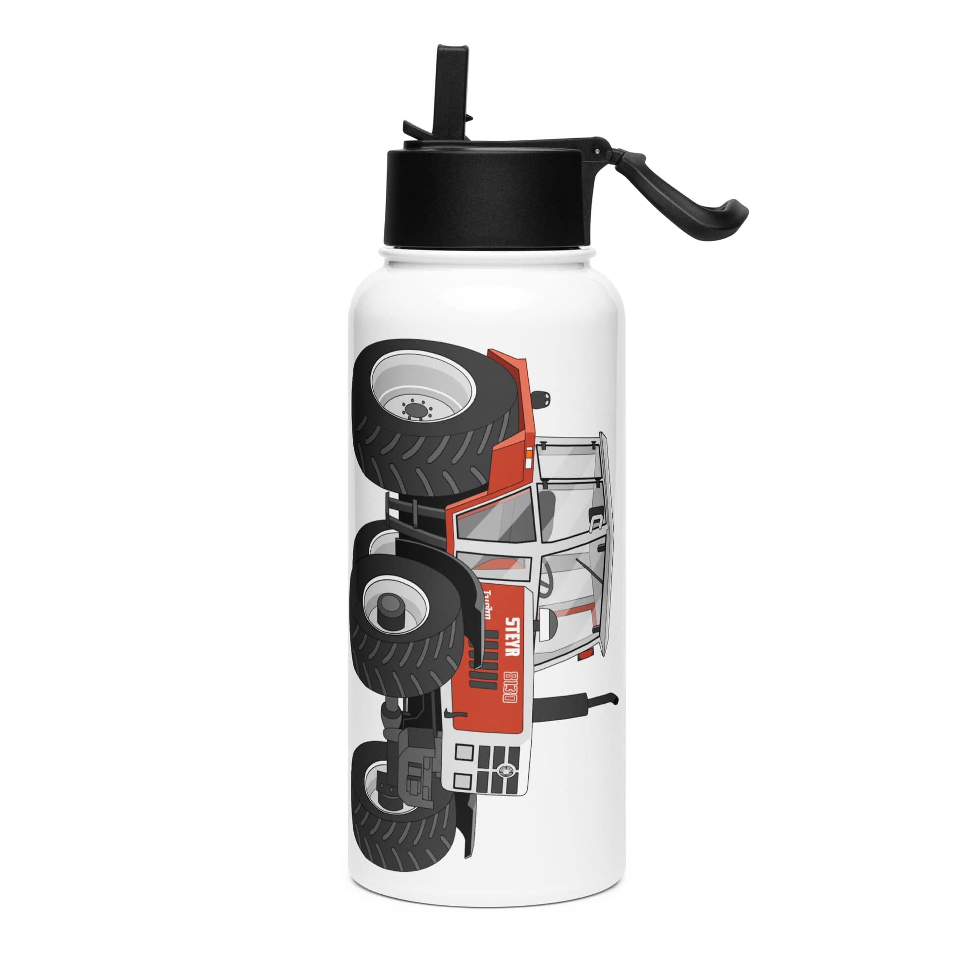 The Tractor Mugs Store Steyr 8130 | Stainless steel water bottle with a straw lid Quality Farmers Merch