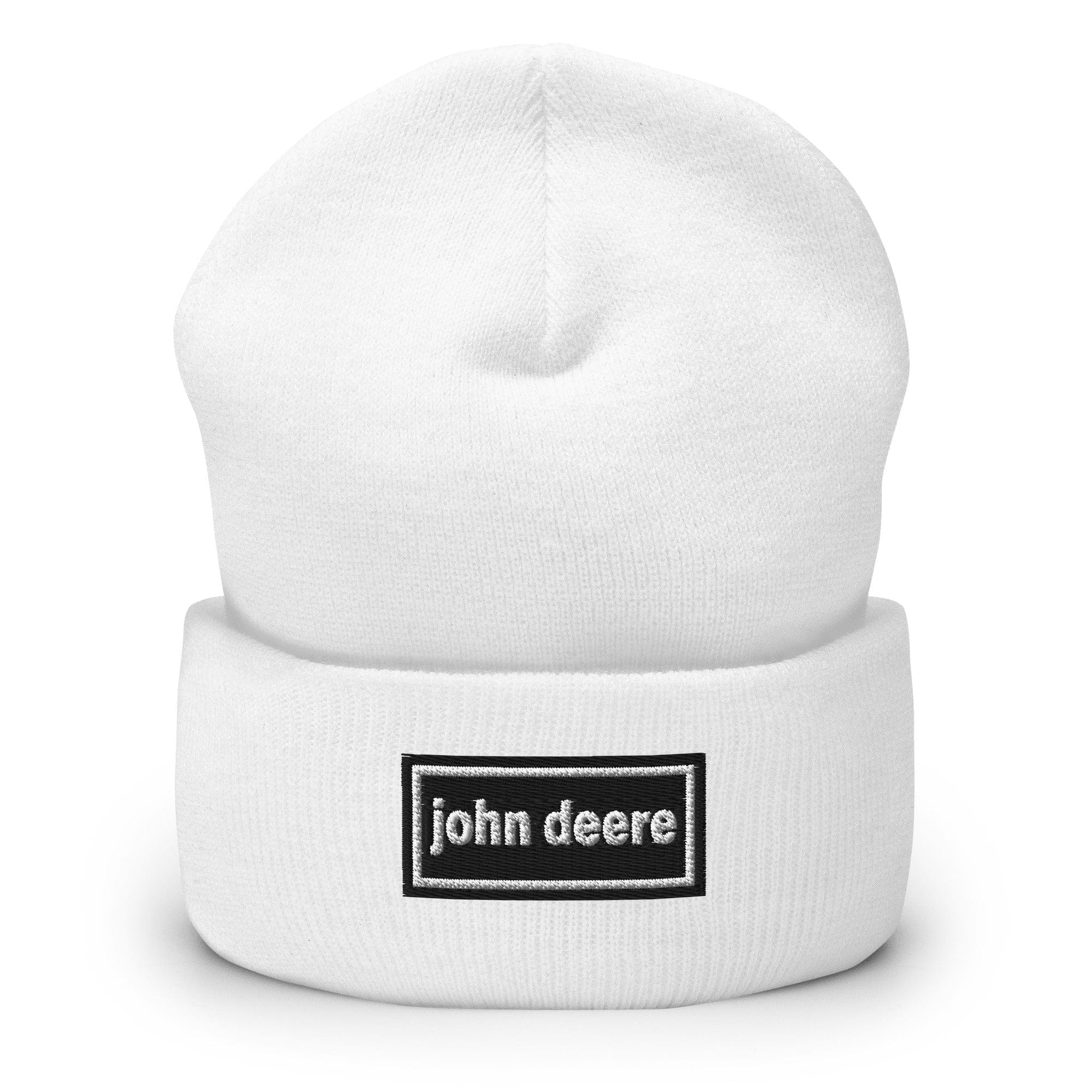 The Tractor Mugs Store White OASIS Style 'John Deere' | Cuffed Beanie Quality Farmers Merch
