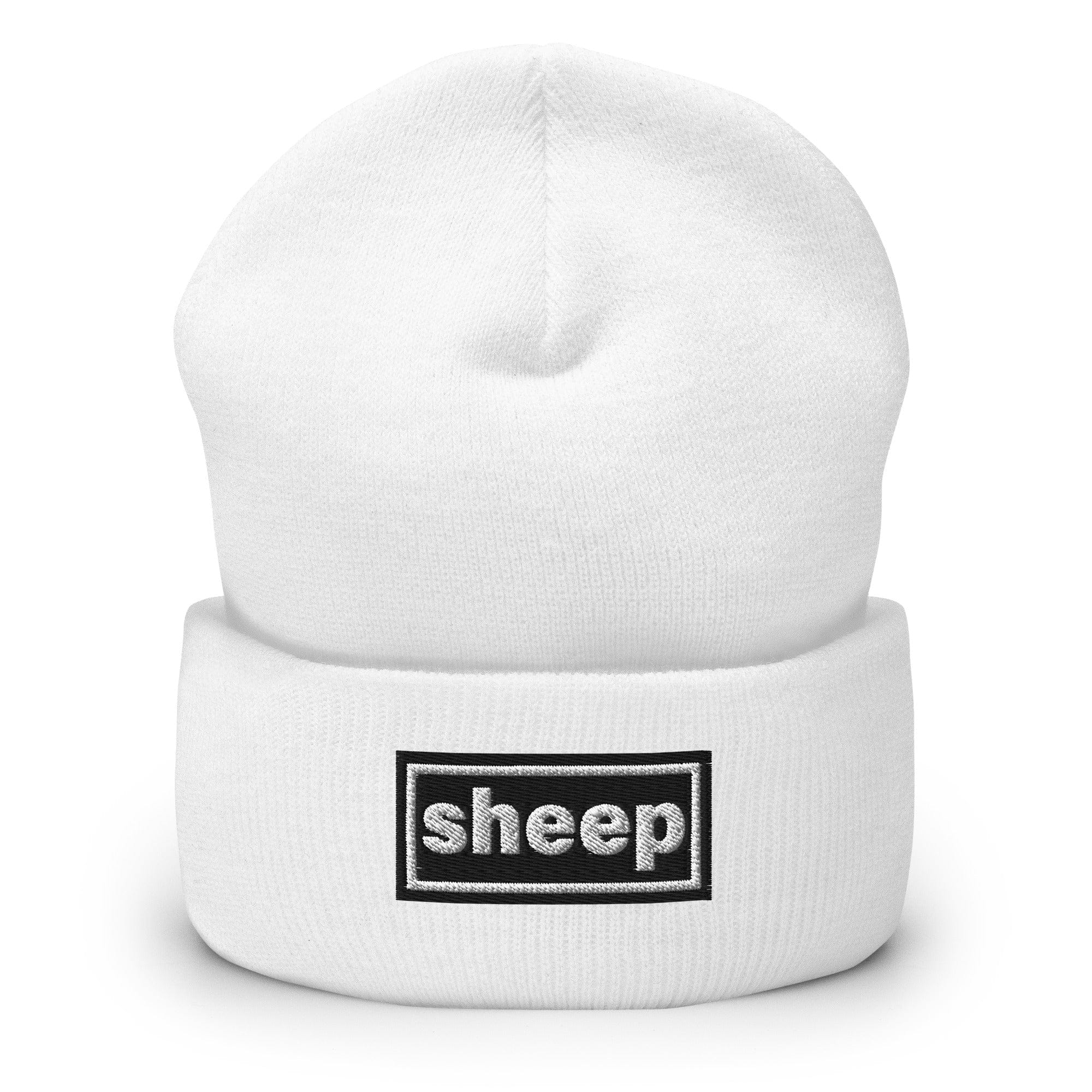 The Tractor Mugs Store White OASIS Style 'Sheep' | Cuffed Beanie Quality Farmers Merch