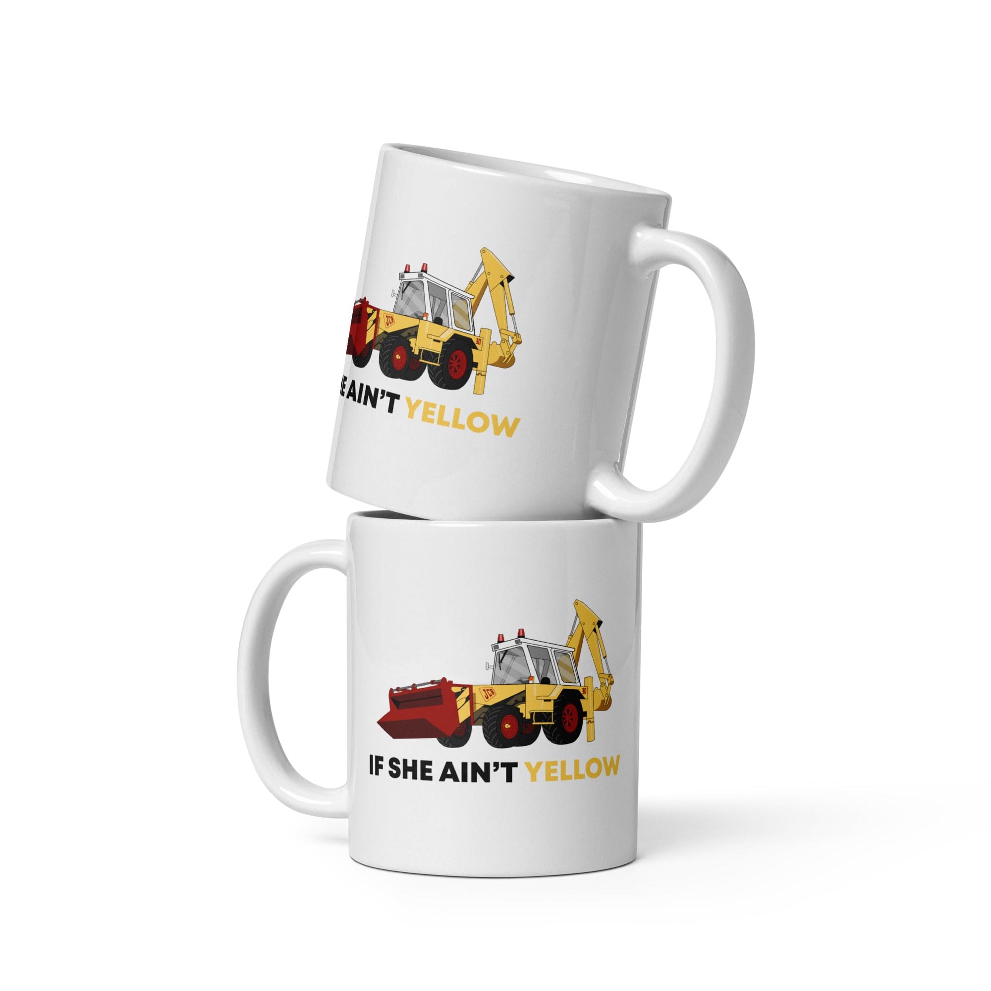 The Tractors Mugs Store 11 oz If She Ain't Yellow JCB White glossy mug Quality Farmers Merch