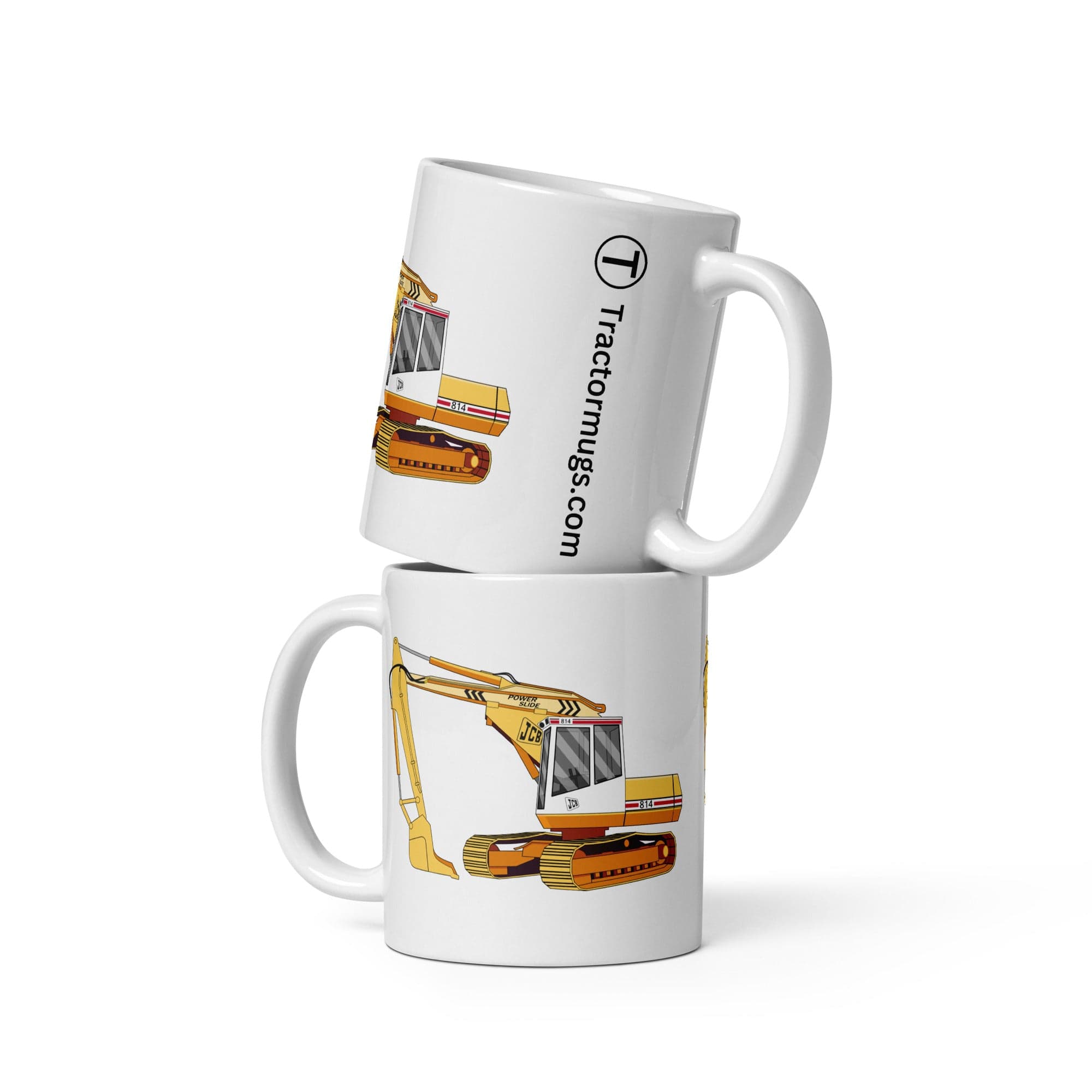 The Tractors Mugs Store 11 oz JCB 814 Super White glossy mug Quality Farmers Merch
