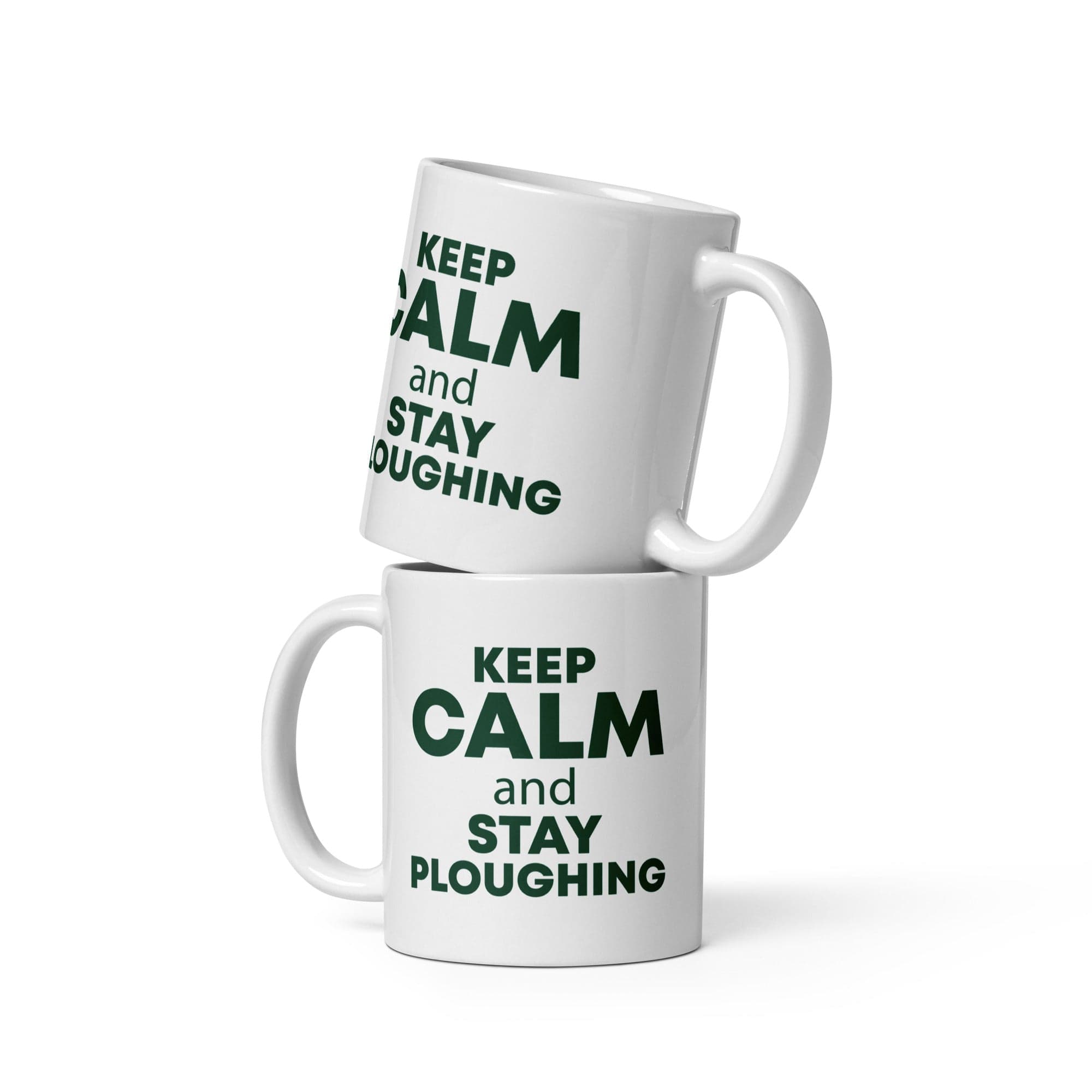 The Tractors Mugs Store 11 oz KEEP CALM and STAY PLOUGHING White glossy mug Quality Farmers Merch