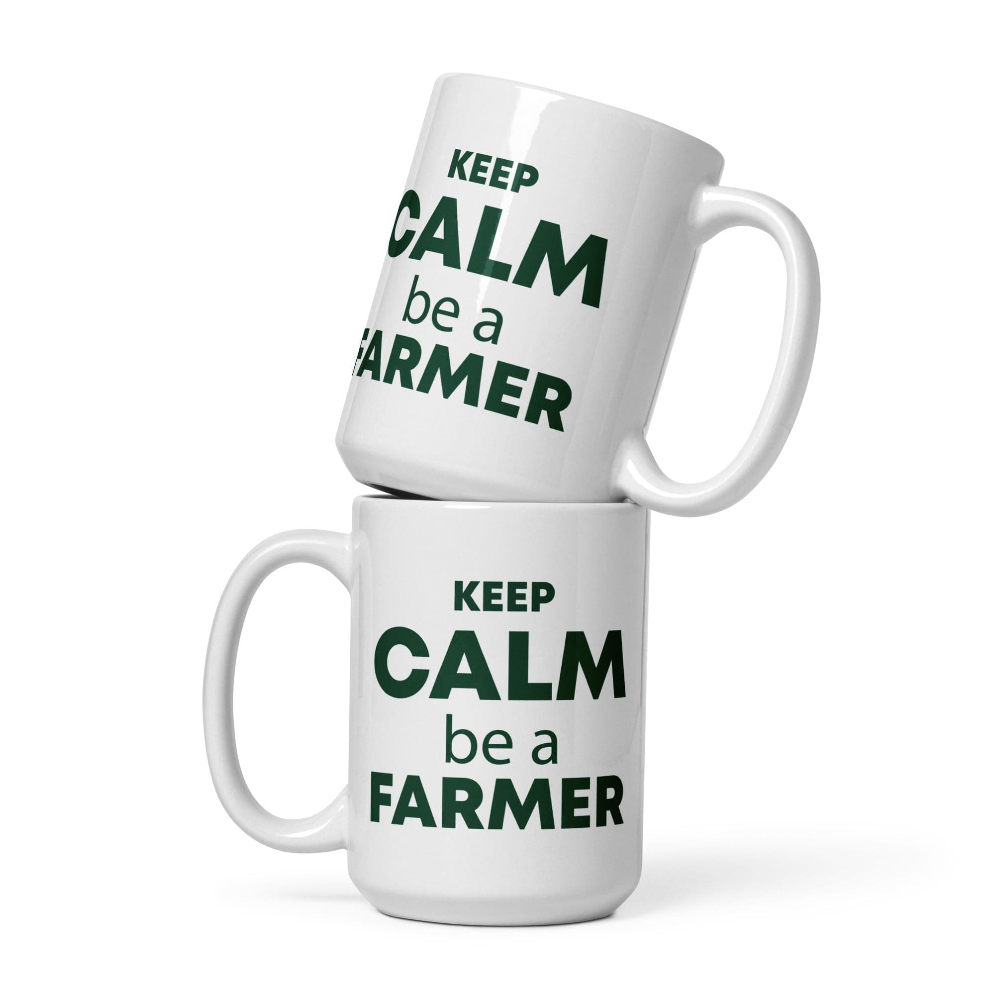 The Tractors Mugs Store 15 oz KEEP CALM be a FARMER White glossy mug Quality Farmers Merch