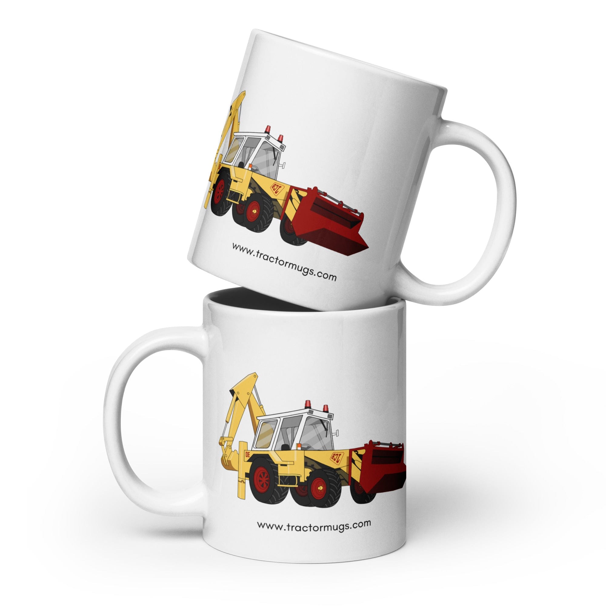 The Tractors Mugs Store 20 oz JCB 3D White glossy mug Quality Farmers Merch