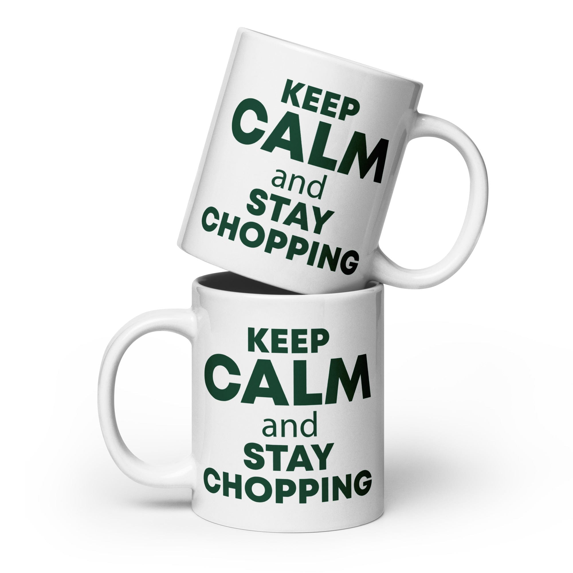 The Tractors Mugs Store 20 oz KEEP CALM and STAY CHOPPING White glossy mug Quality Farmers Merch
