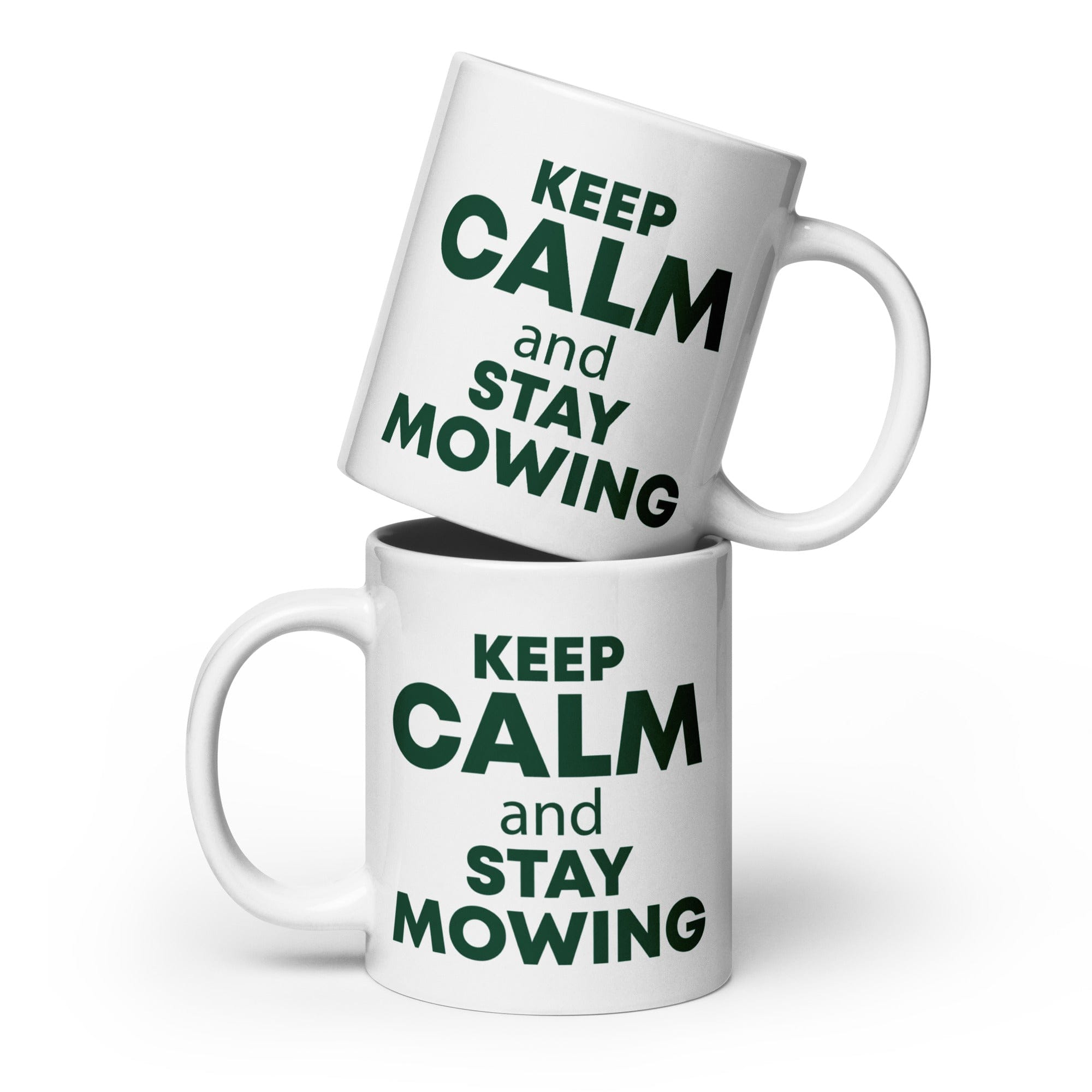 The Tractors Mugs Store 20 oz KEEP CALM and STAY MOWING White glossy mug Quality Farmers Merch