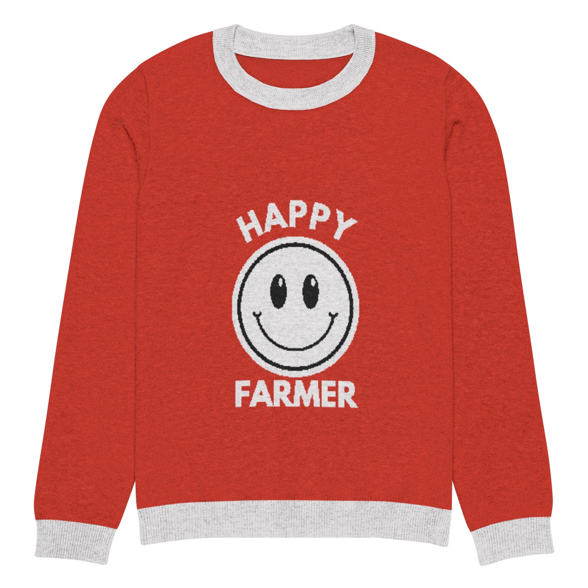 The Tractors Mugs Store 2XL Happy Farmer (Red) Knitted crew neck sweater Quality Farmers Merch