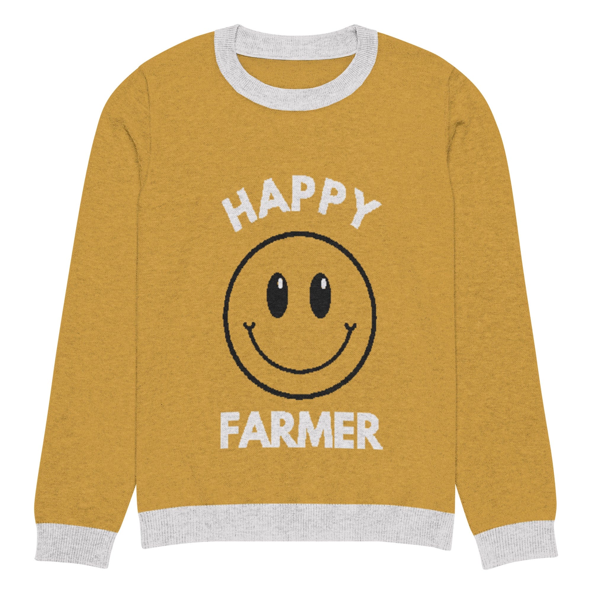 The Tractors Mugs Store 2XL Happy Farmer (Yellow) Knitted crew neck sweater Quality Farmers Merch