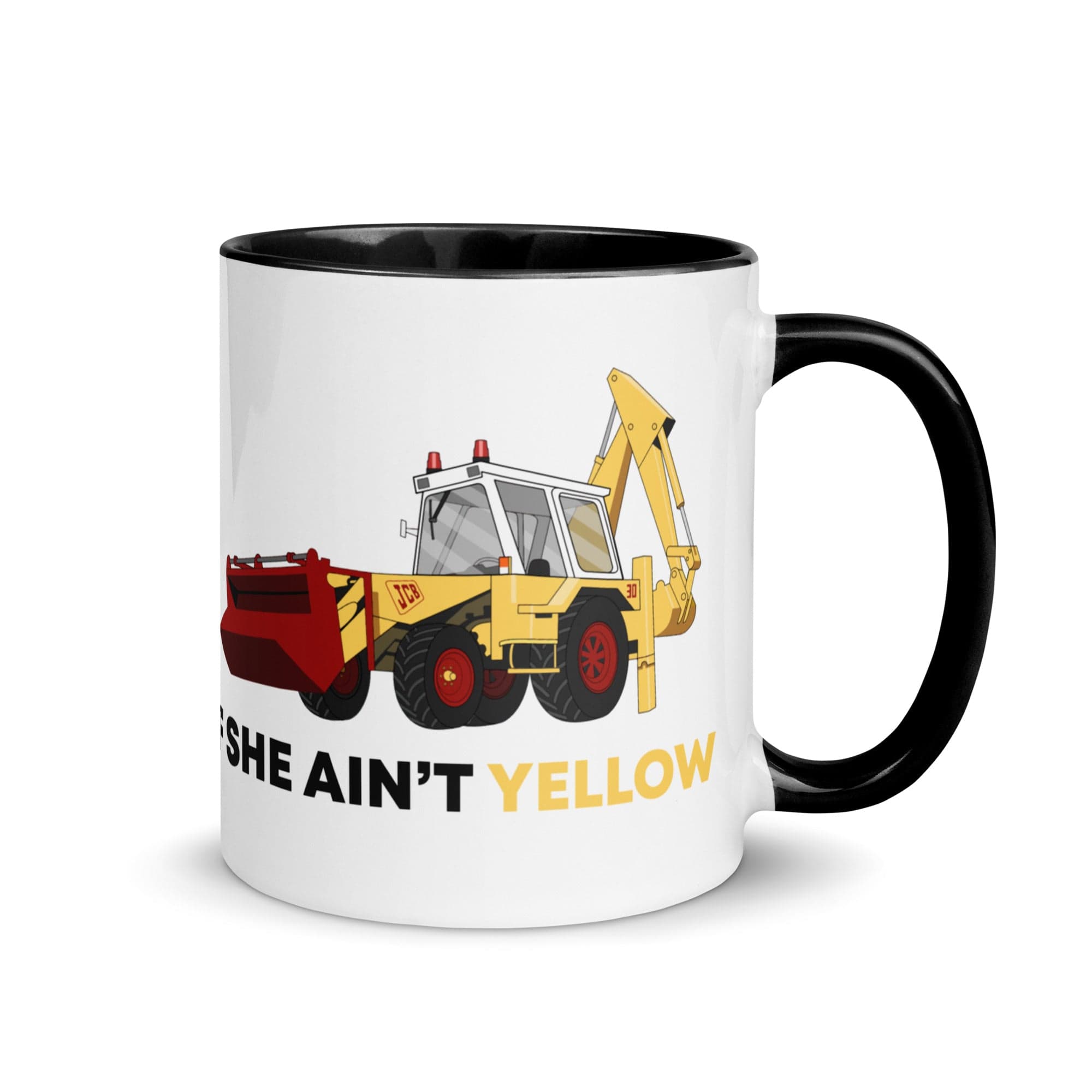 The Tractors Mugs Store Black If She Ain't Yellow JCB Mug with Color Inside Quality Farmers Merch