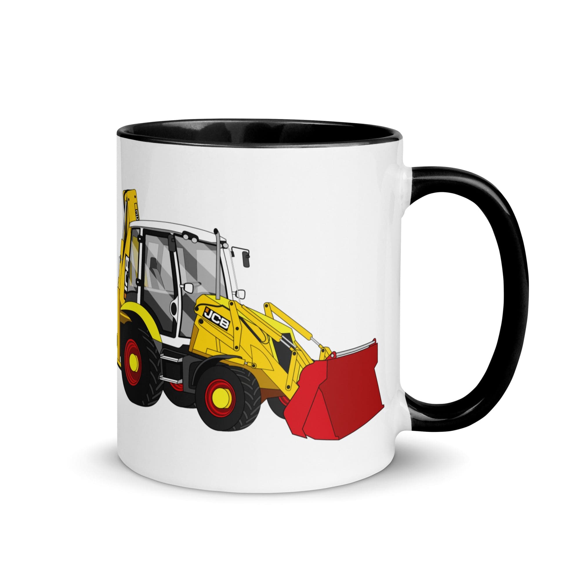 The Tractors Mugs Store Black JCB 3CX 70th Anniversary Edition Mug with Color Inside Quality Farmers Merch