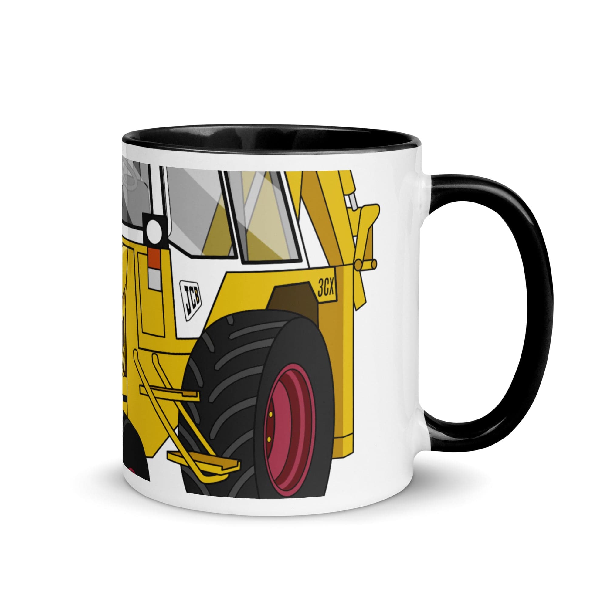 The Tractors Mugs Store Black JCB 3CX White Cabin 2WD 2.0 Mug with Color Inside Quality Farmers Merch