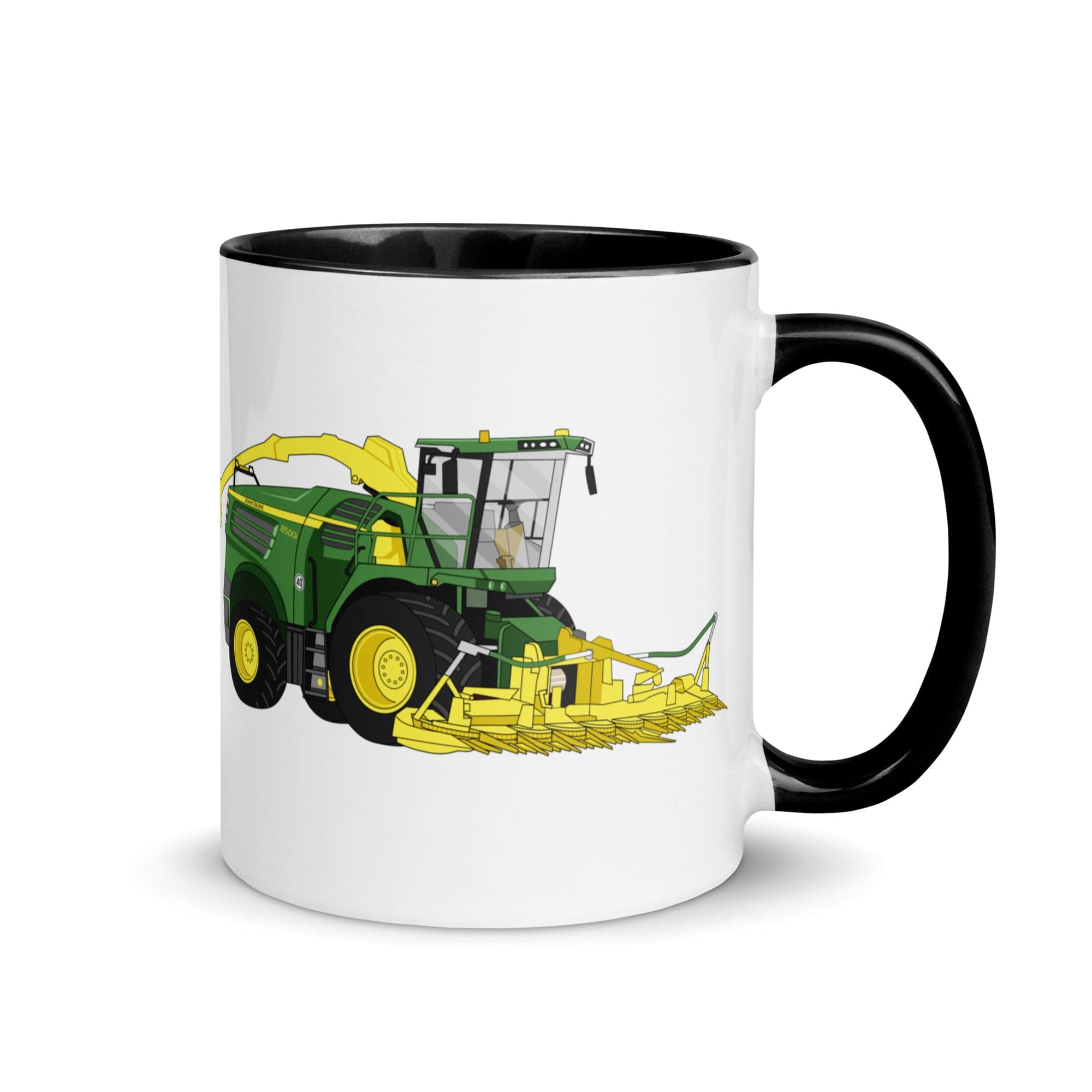The Tractors Mugs Store Black John Deere 8500i Forage Harvester Mug with Color Inside Quality Farmers Merch